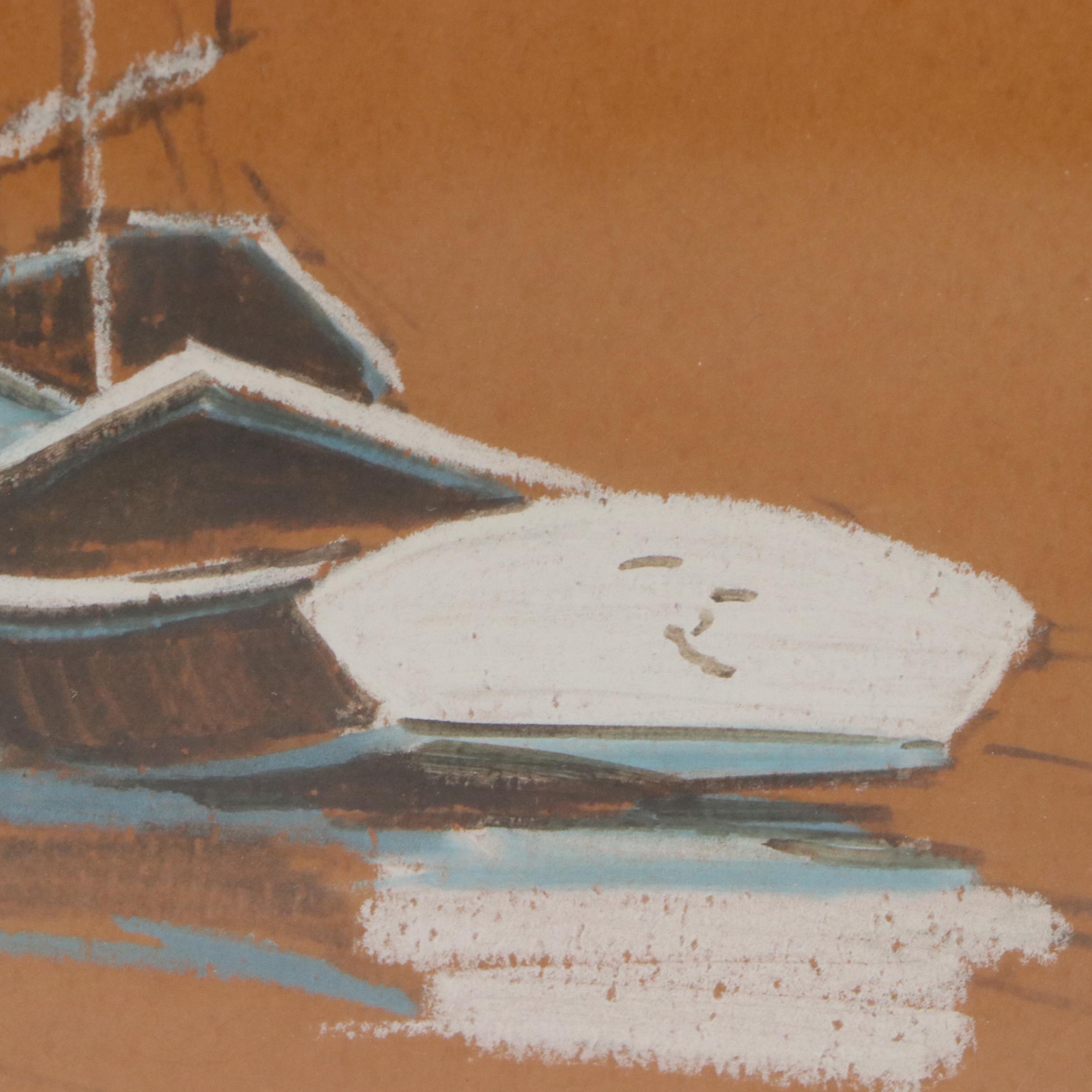 Anthony Shemroske Pastel and Graphite Sailboat Scenes, Circa 1970