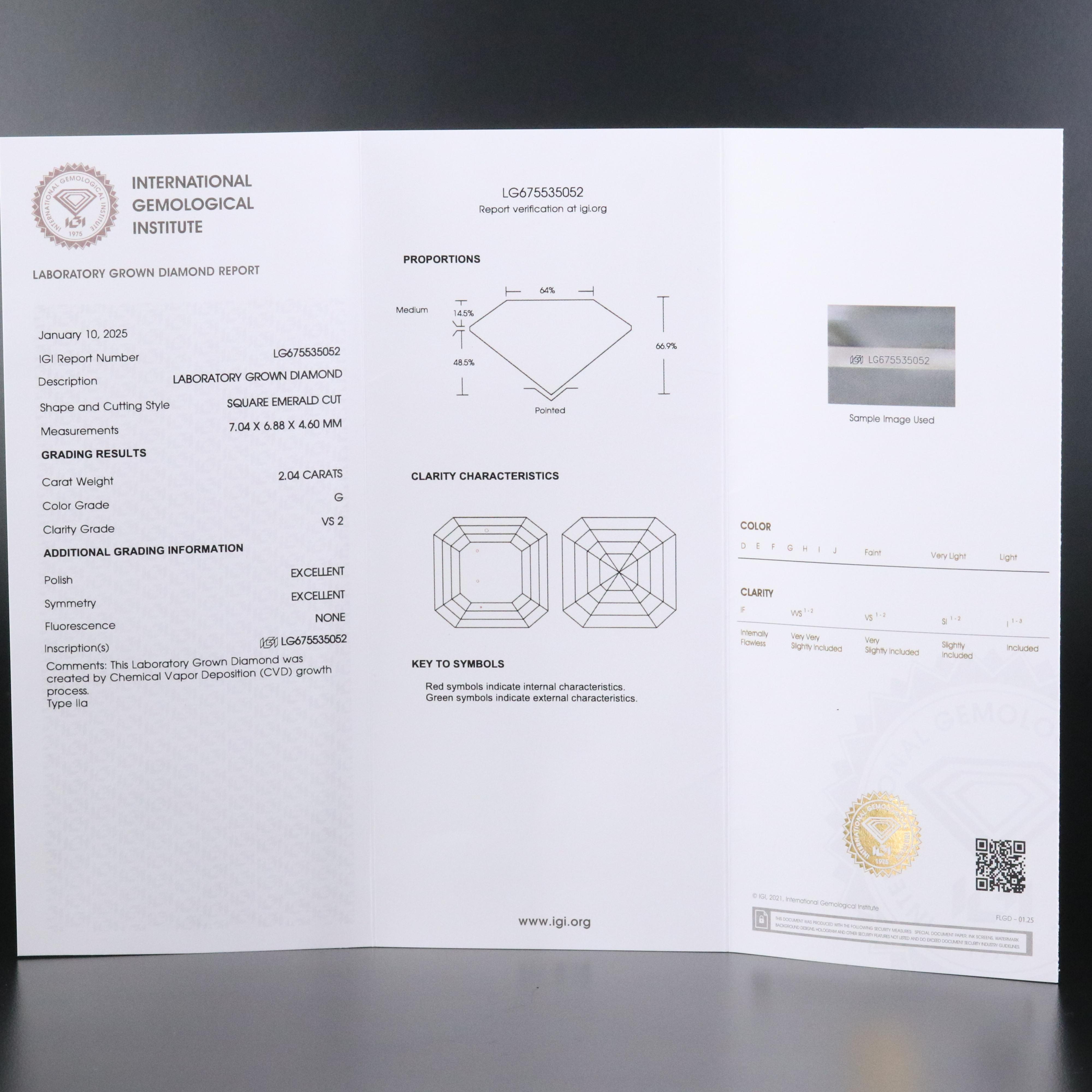 14K 2.04 CT Lab Grown Diamond Solitaire Pendant with IGI Report
