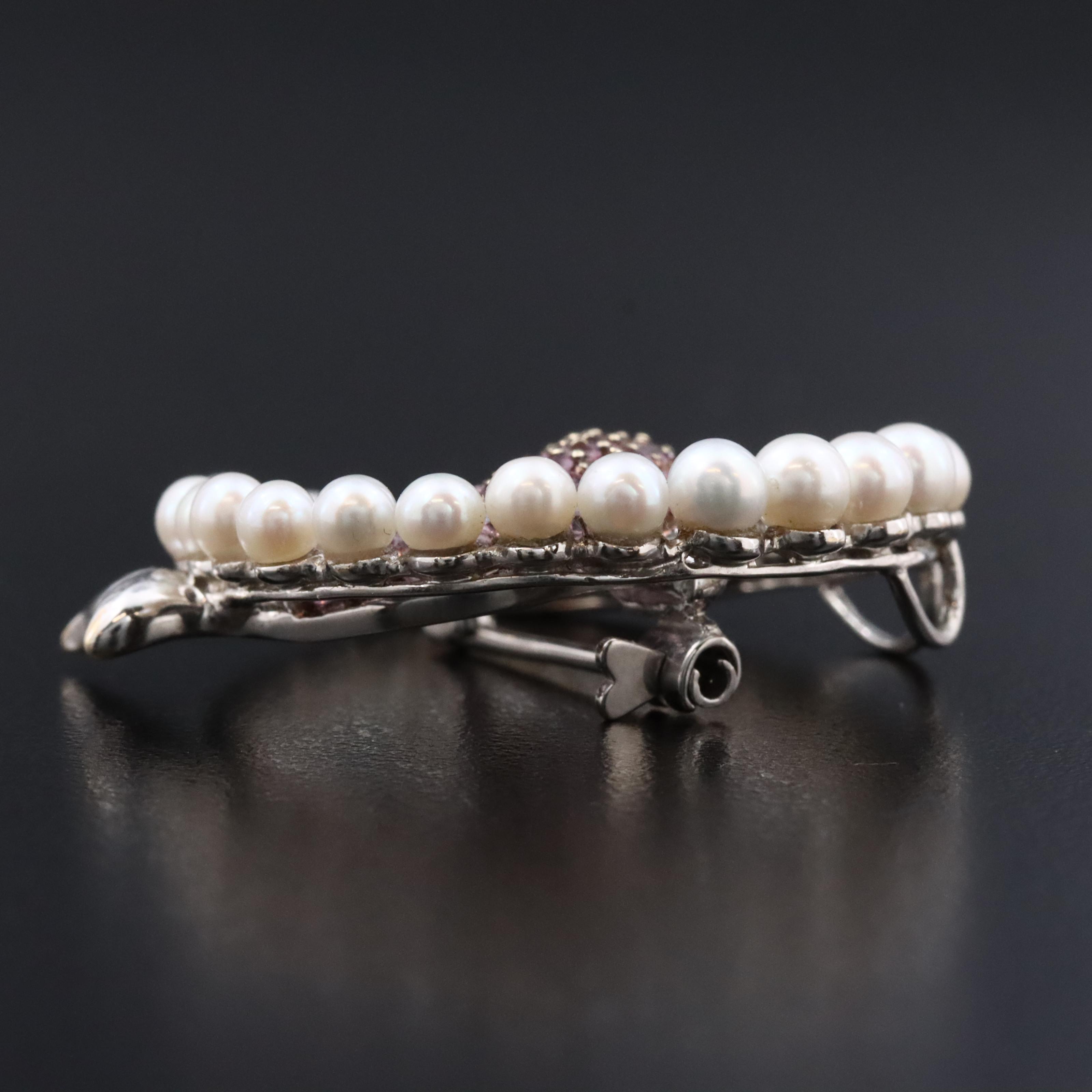 18K Pink and Blue Sapphire Dolphin Converter Brooch with Pearls