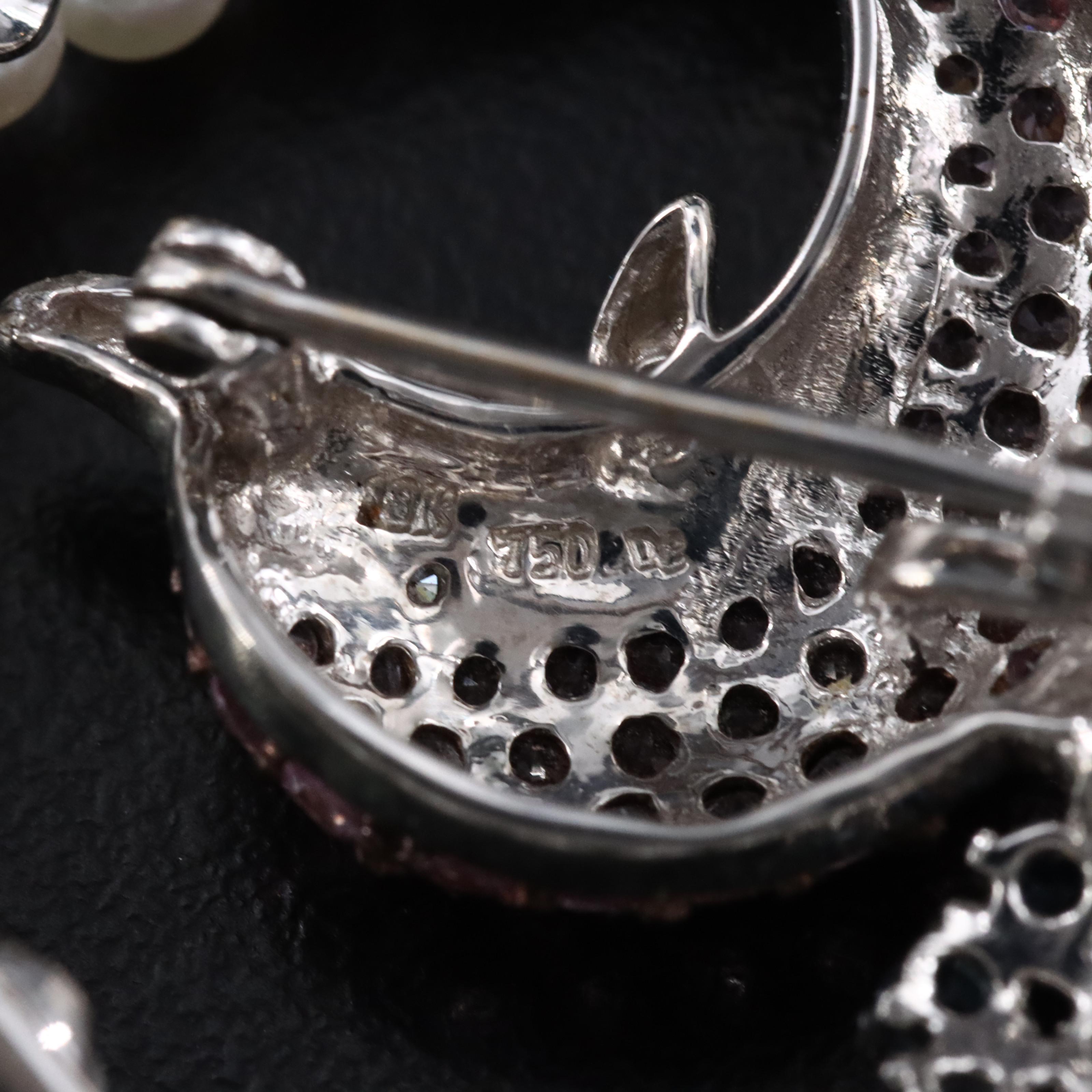 18K Pink and Blue Sapphire Dolphin Converter Brooch with Pearls