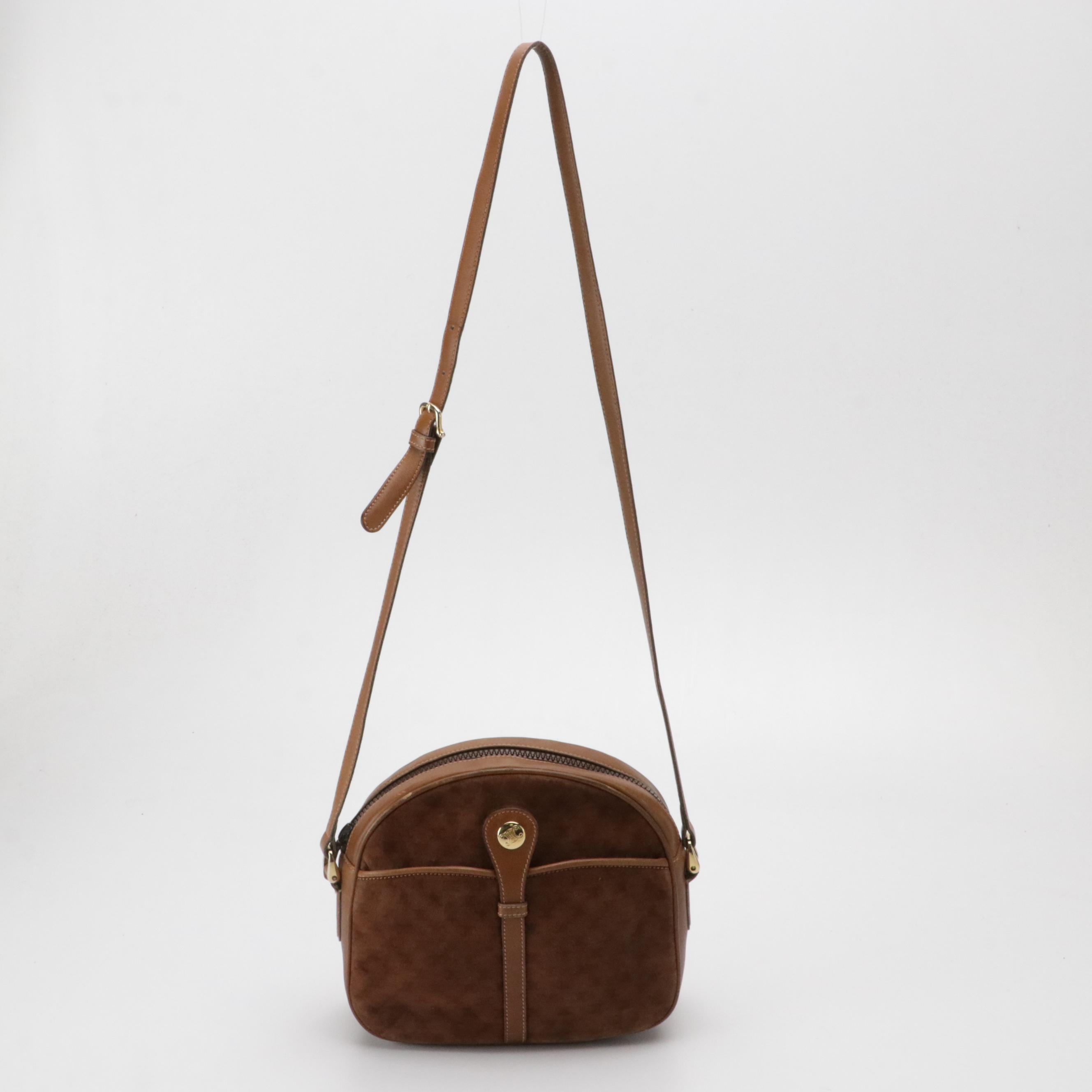 Celine Camera Bag in Macadam Printed Suede with Leather Trim