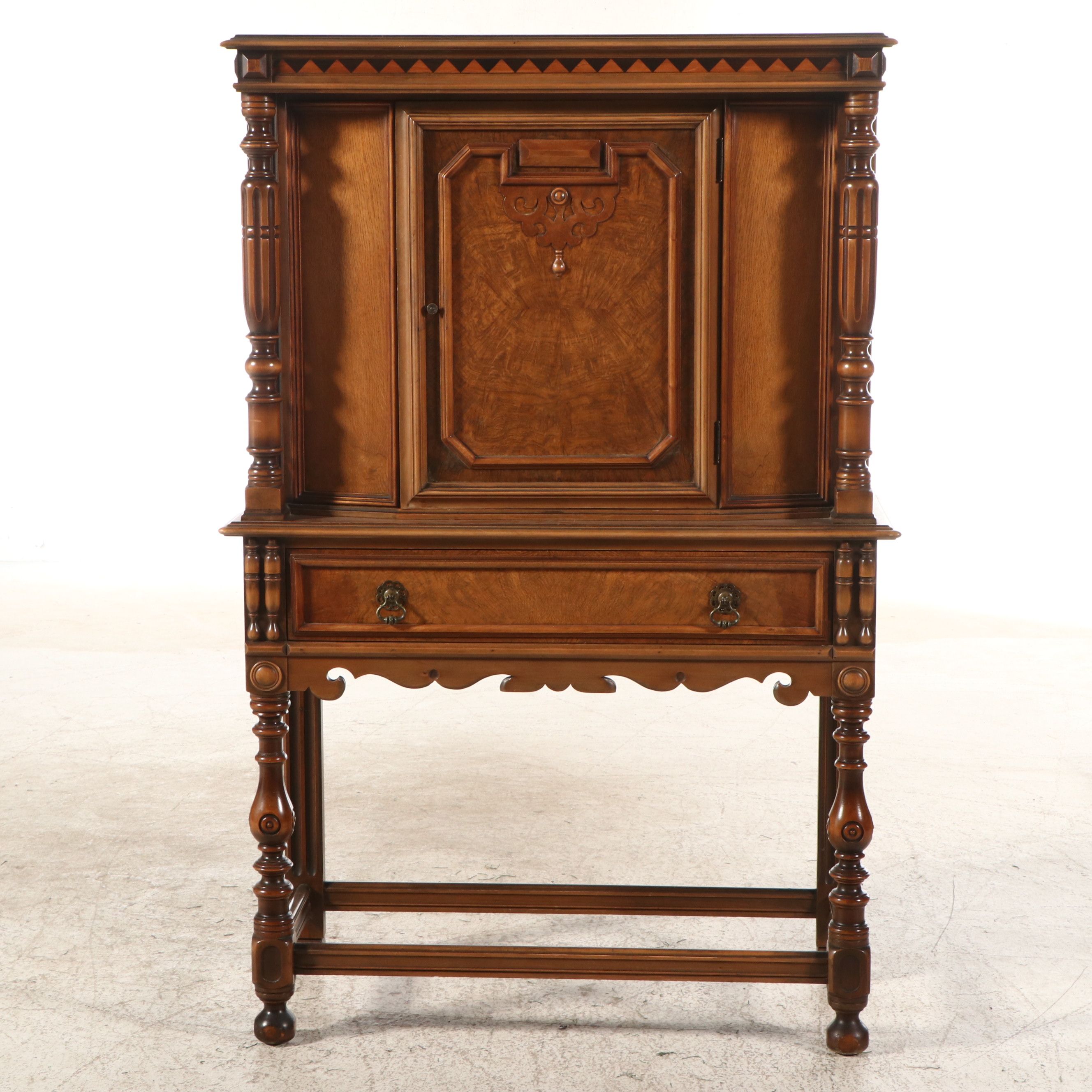 Berkey & Gay Jacobean Revival Walnut Bar or China Cabinet, Early to Mid-20th C.