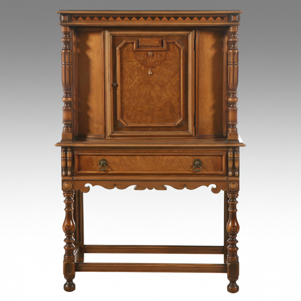 Berkey & Gay Jacobean Revival Walnut Bar or China Cabinet, Early to Mid-20th C.
