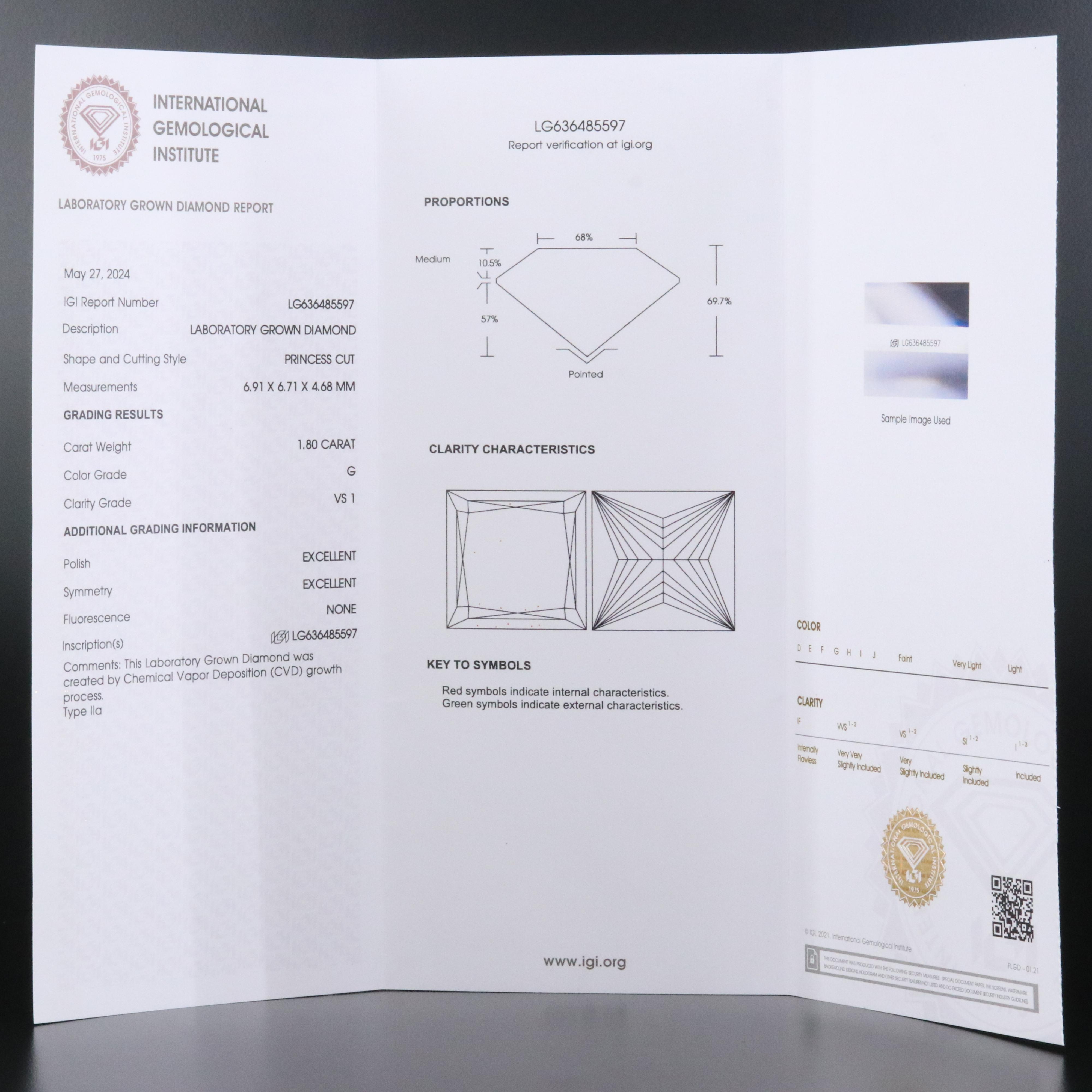 14K 1.80 CT Lab Grown Diamond Solitaire Pendant with IGI Report