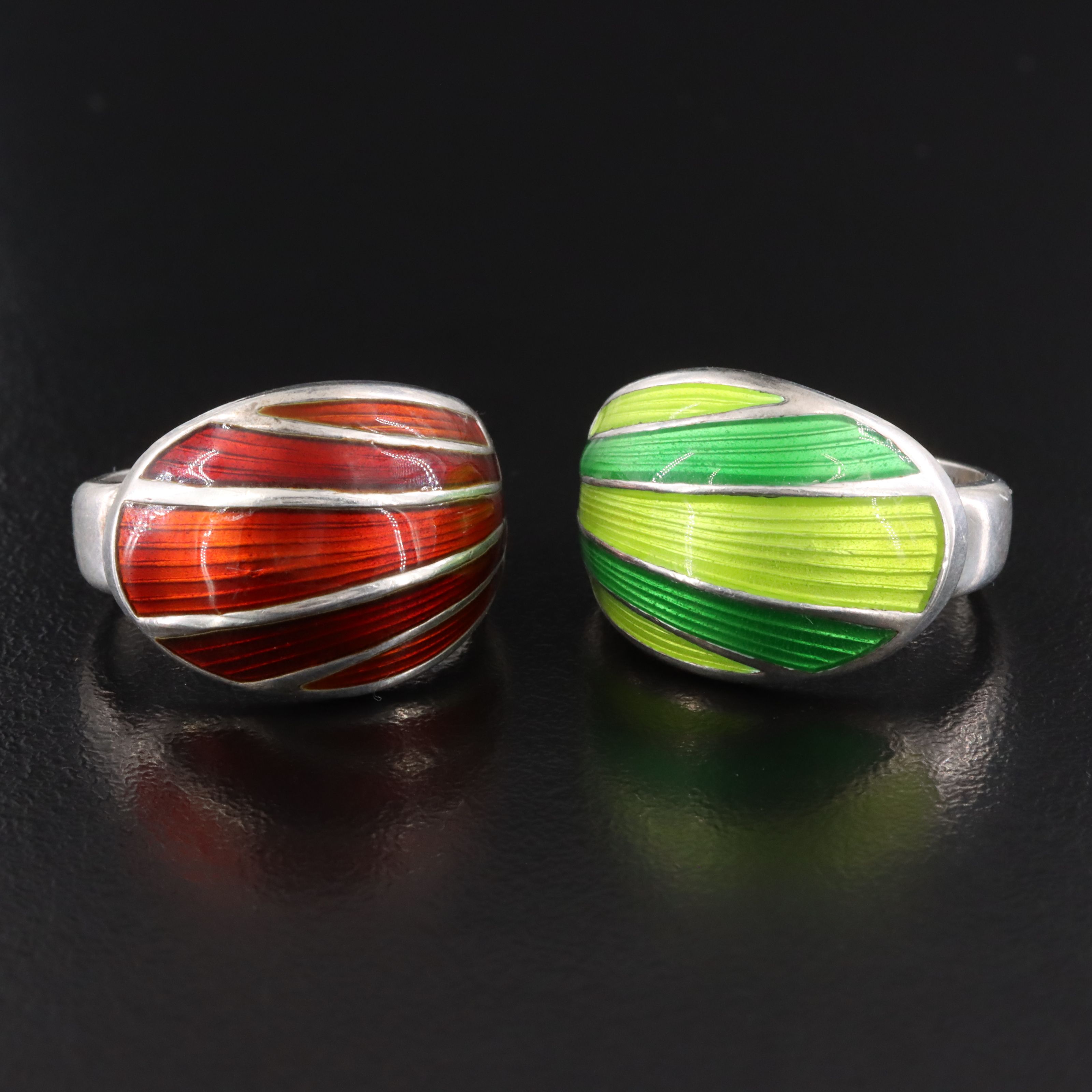 Norwegian David-Andersen Sterling Guilloché Enamel Dome Rings