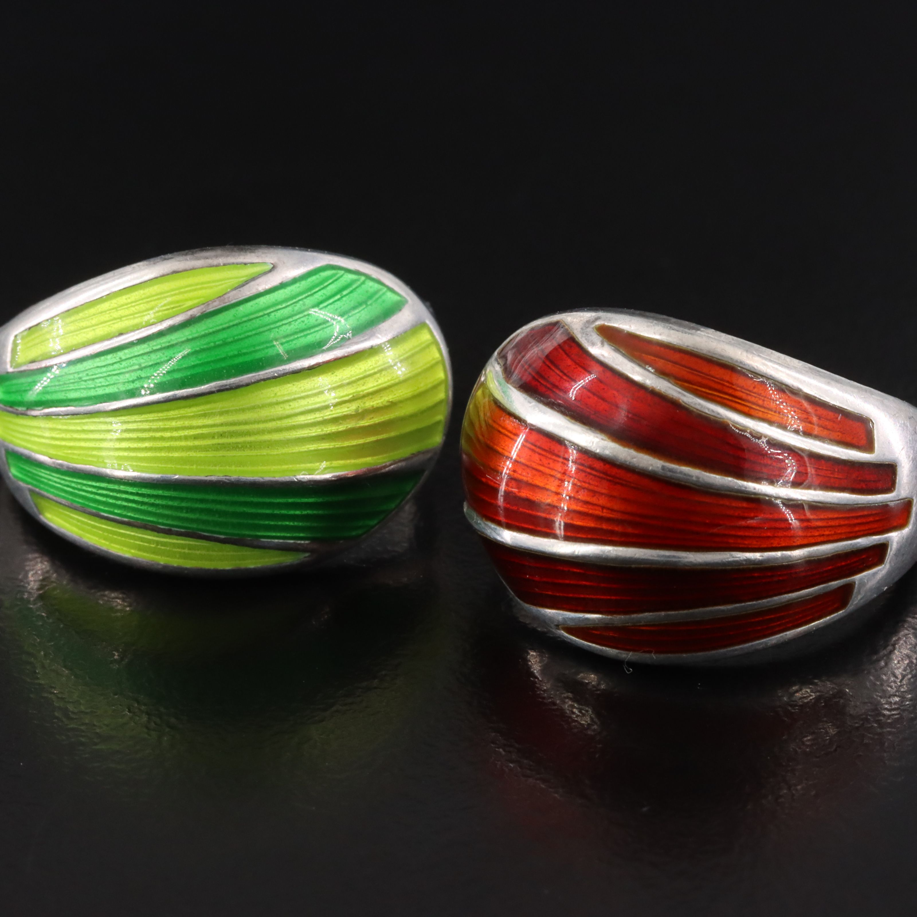 Norwegian David-Andersen Sterling Guilloché Enamel Dome Rings