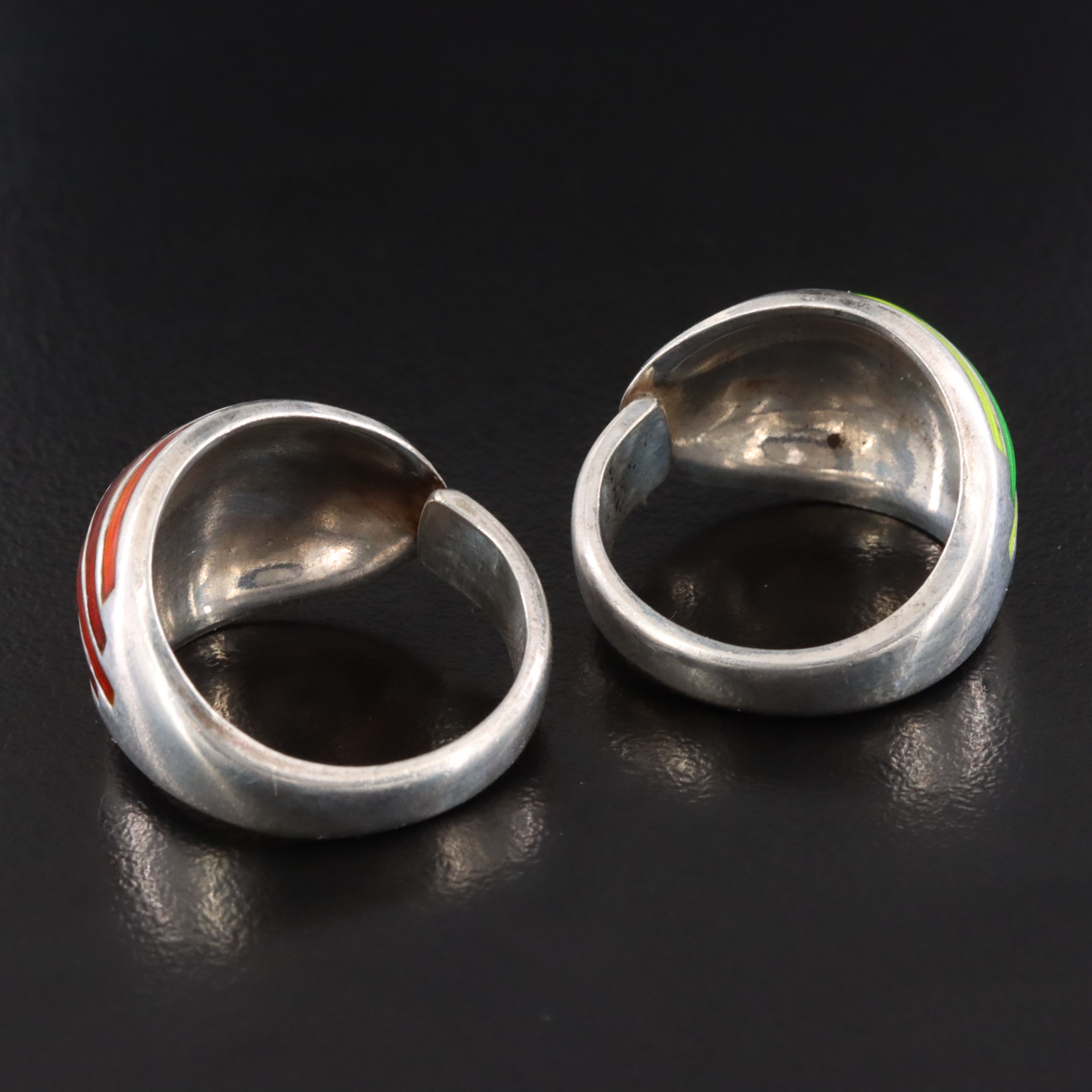 Norwegian David-Andersen Sterling Guilloché Enamel Dome Rings