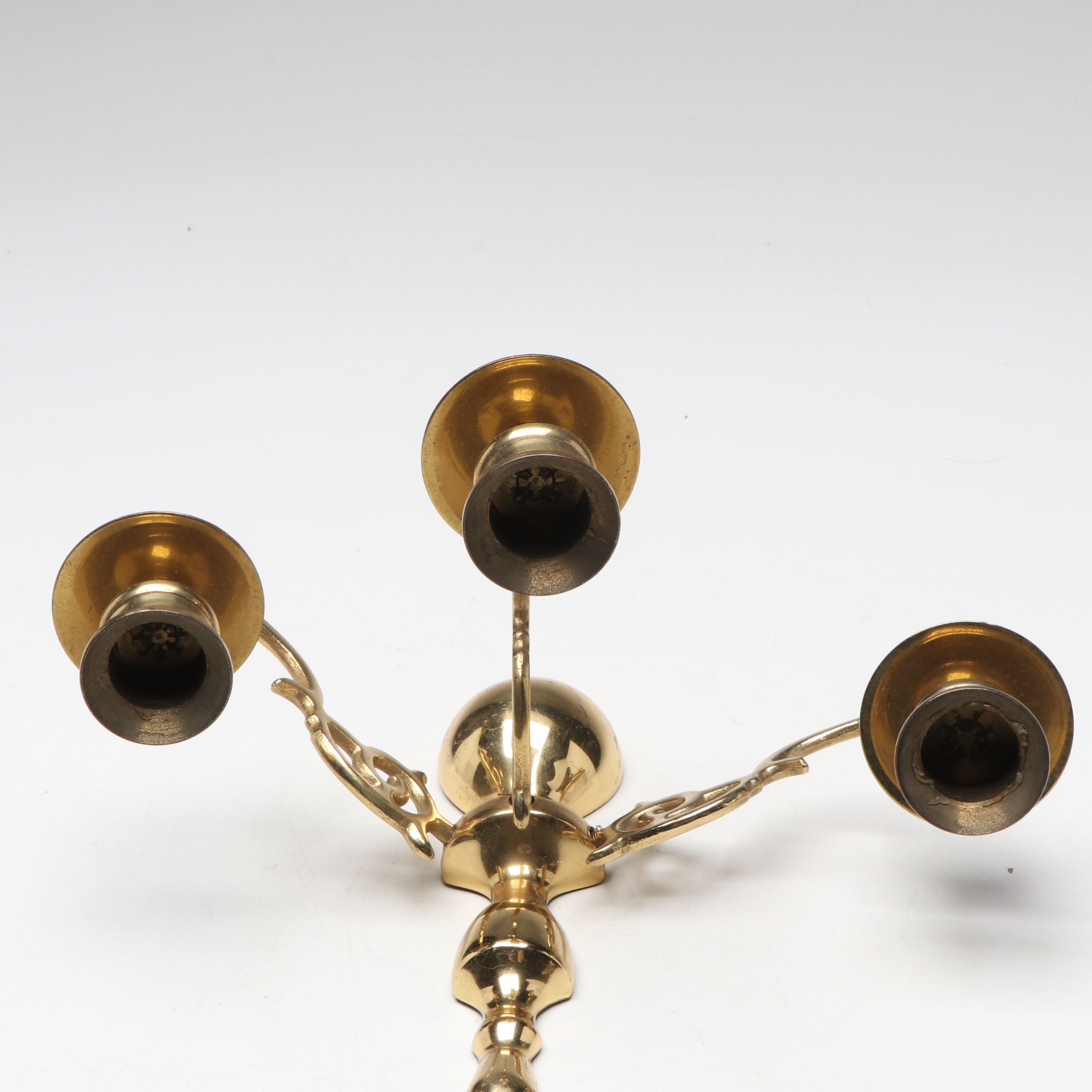 Brass Finish Three-Arm Candle Holder Wall Sconces