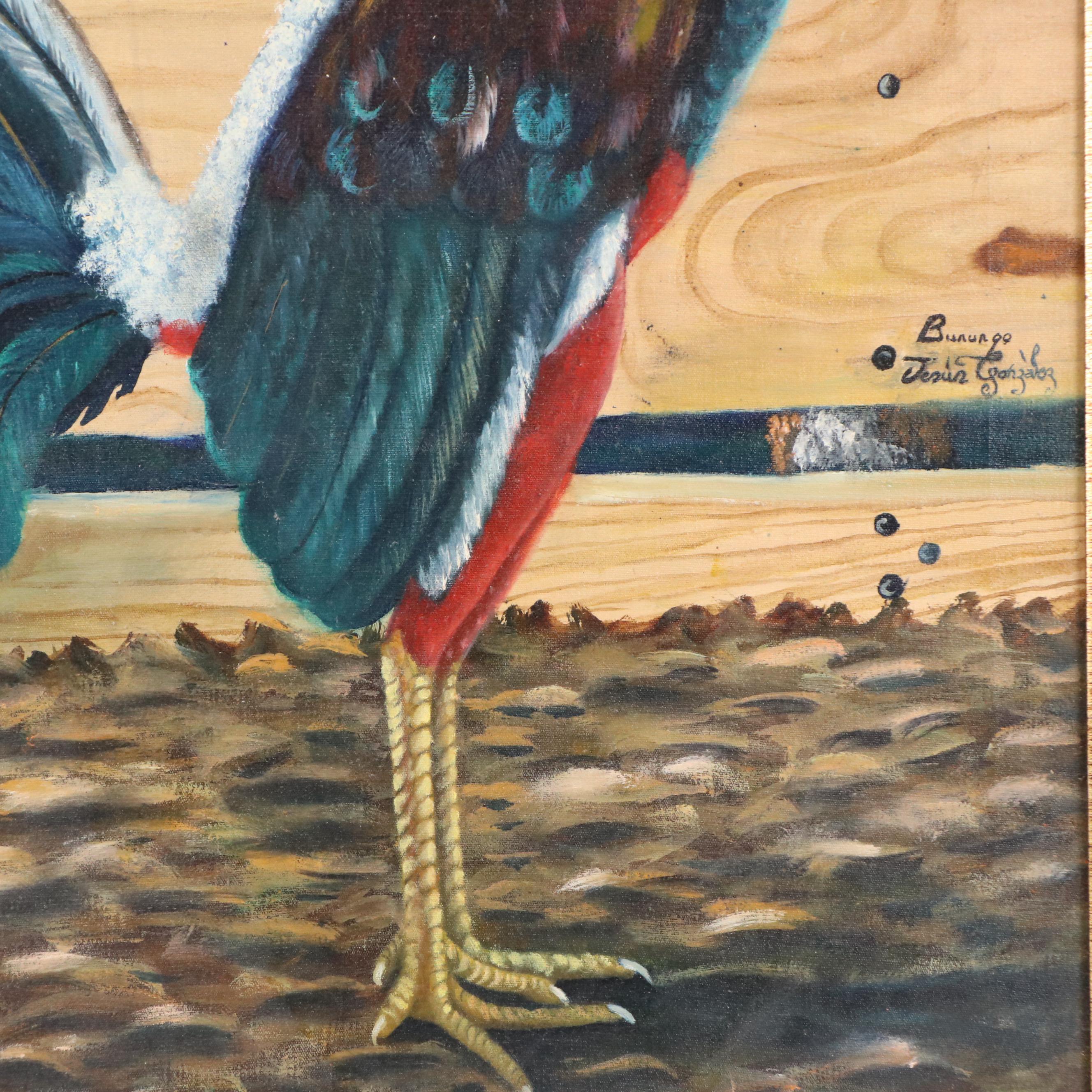 Jesus Gonzalez Morrero Oil Painting "Gallo Indio Prieto," 1999
