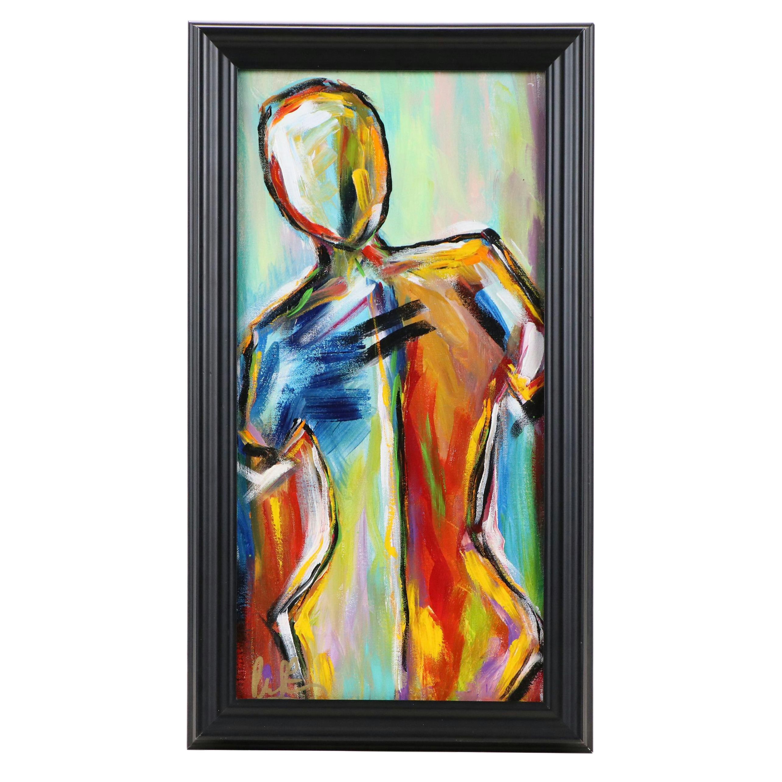 Priscilla Esser Figurative Acrylic Painting of Stylized Nude "Form," 2016