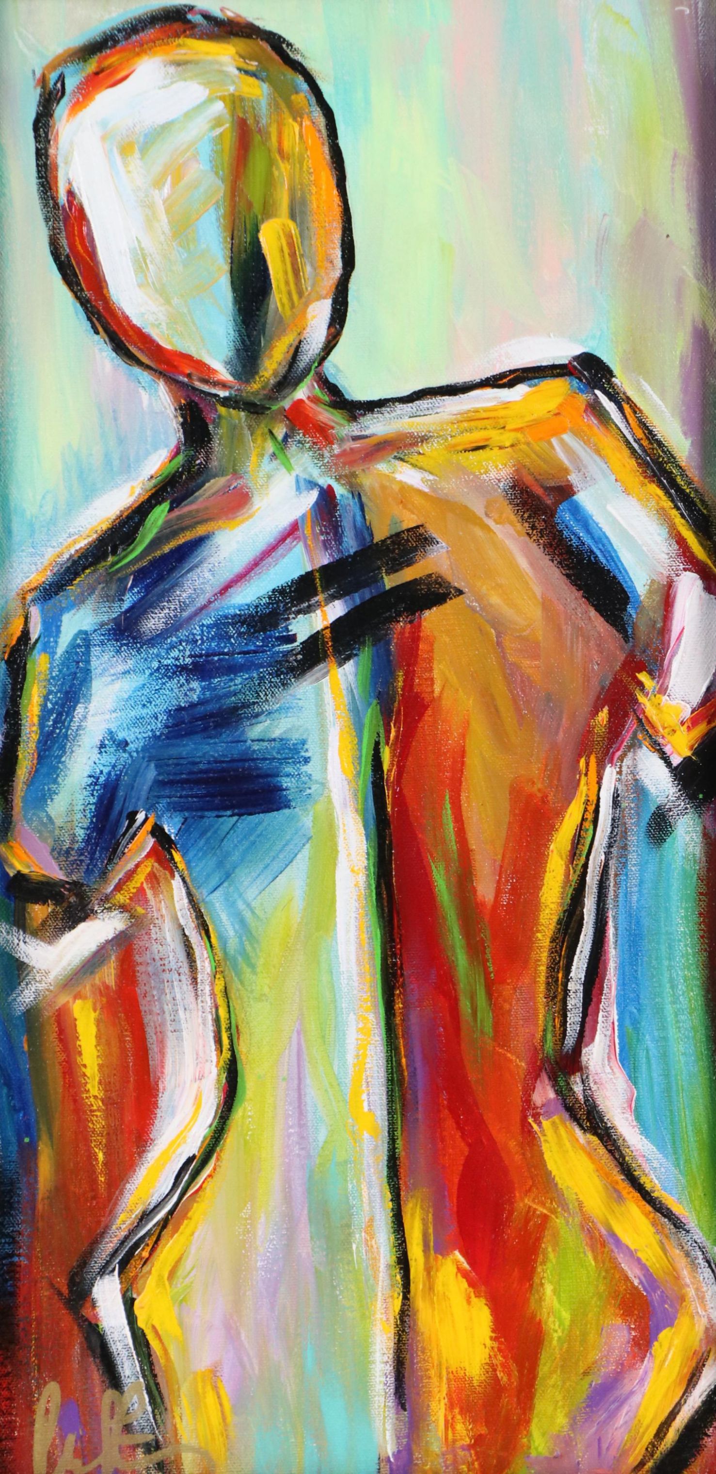 Priscilla Esser Figurative Acrylic Painting of Stylized Nude "Form," 2016