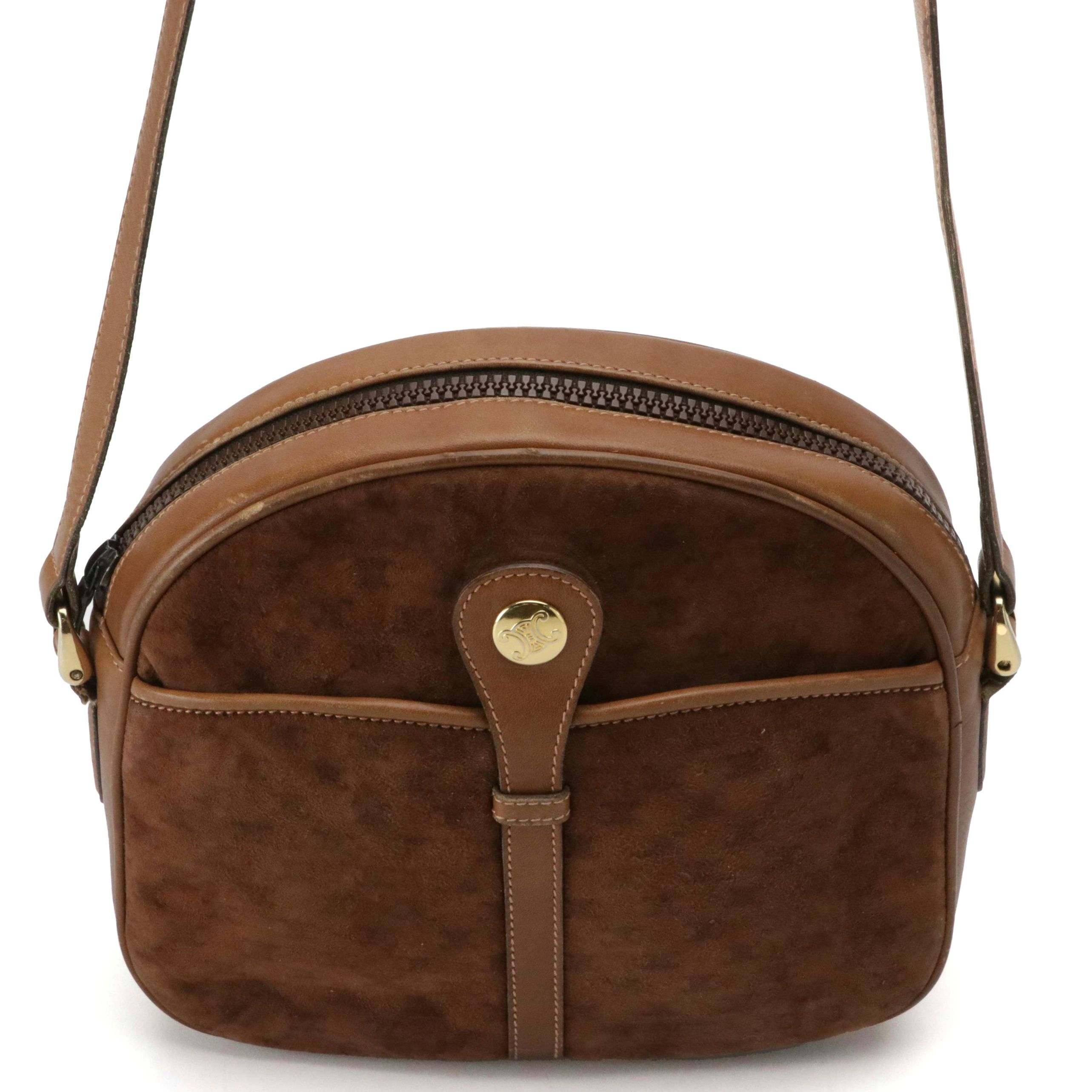 Celine Camera Bag in Macadam Printed Suede with Leather Trim