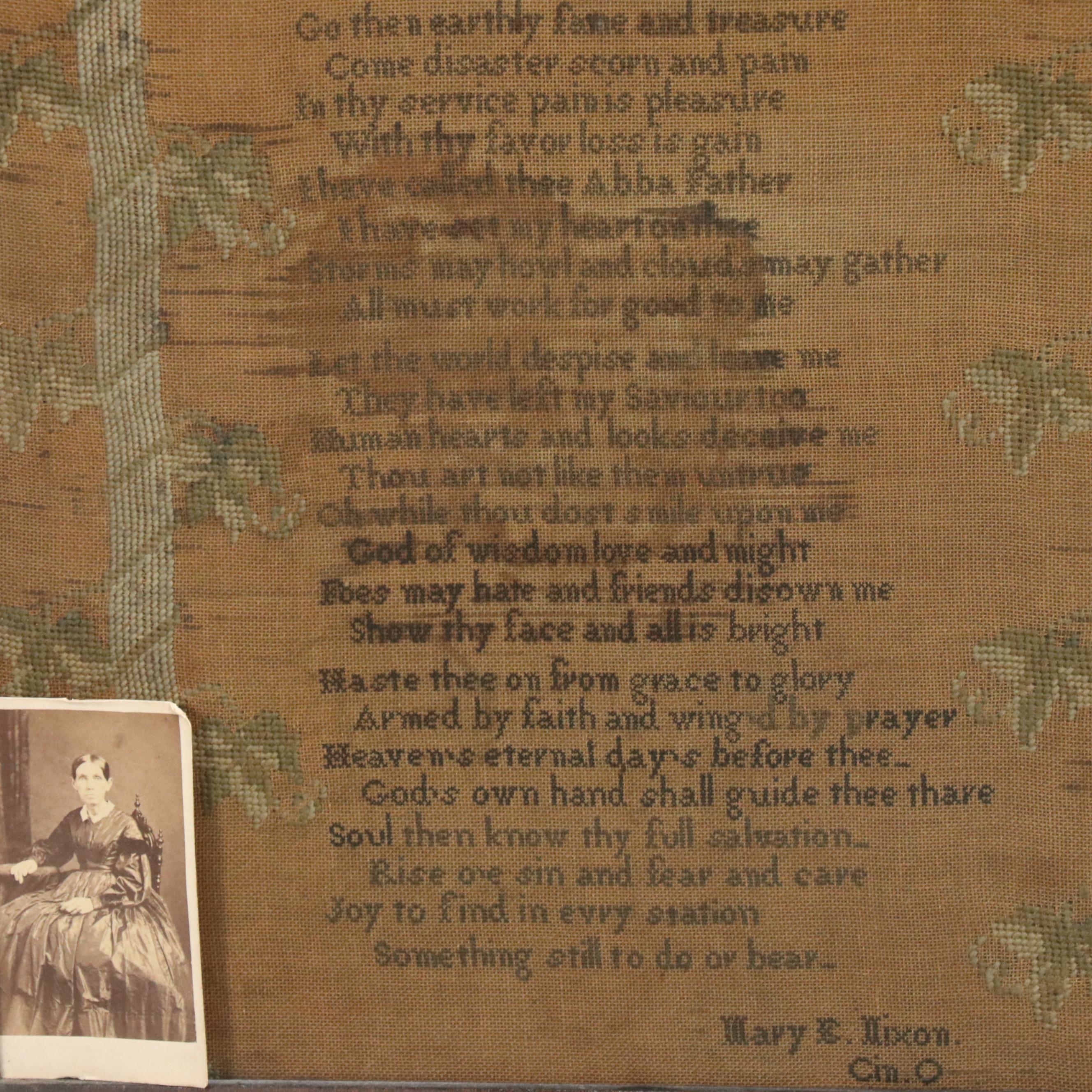 Cincinnati Made "Christian Consolation" Framed Needlework Sampler, 19th Century