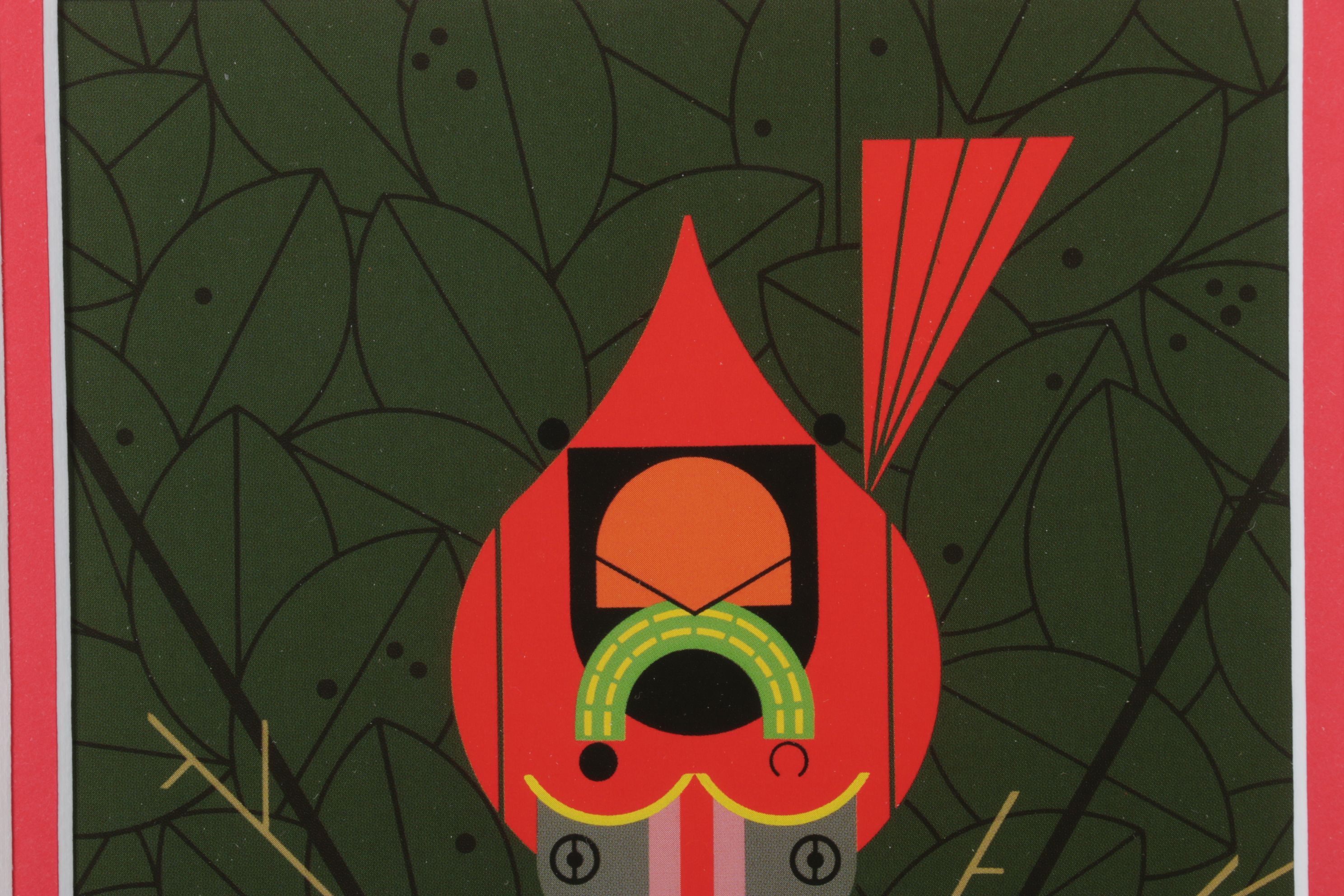 Charley Harper Offset Lithograph "Cardinal Cradle", 1991