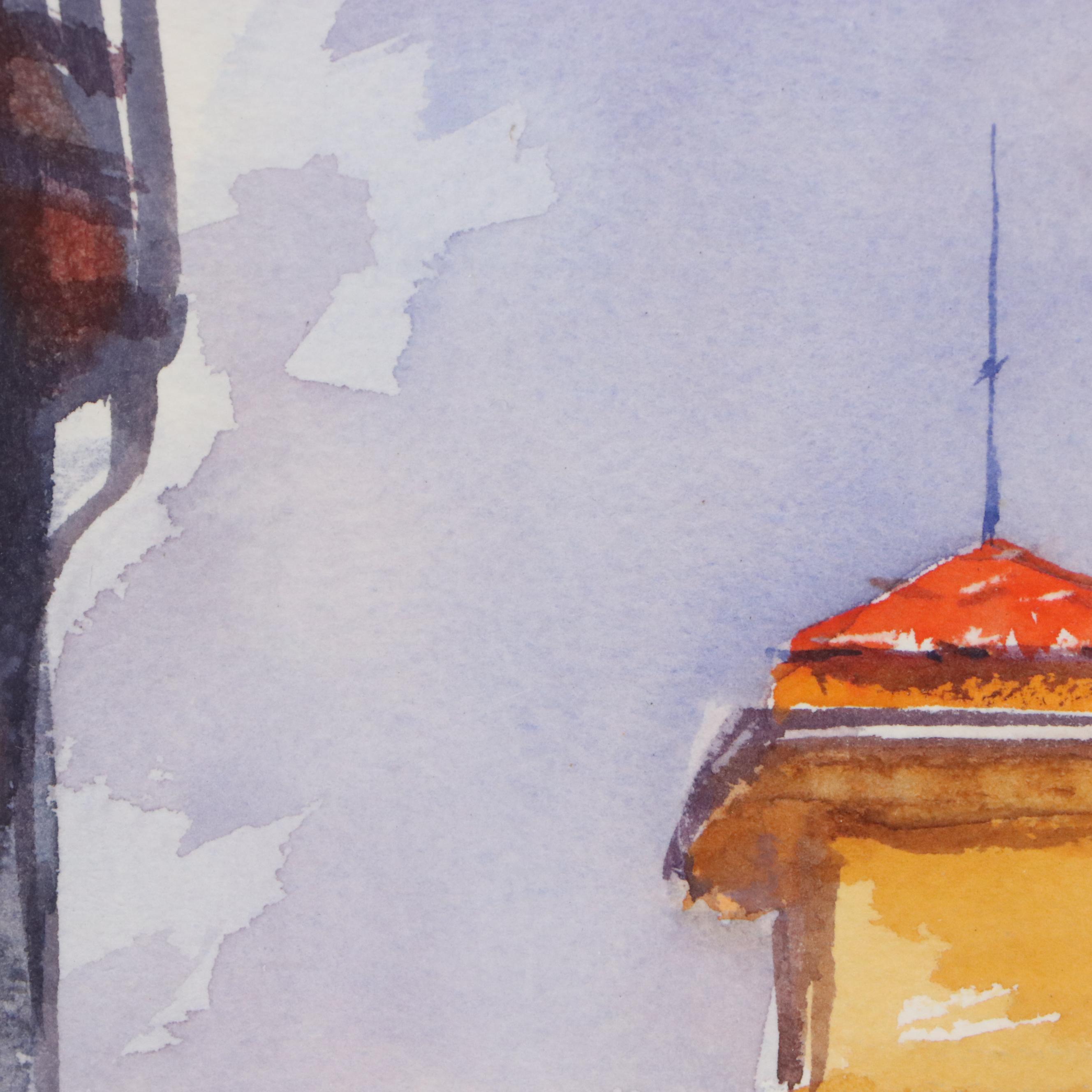 Marlene Steele European Village Landscape Watercolor Painting, 2008