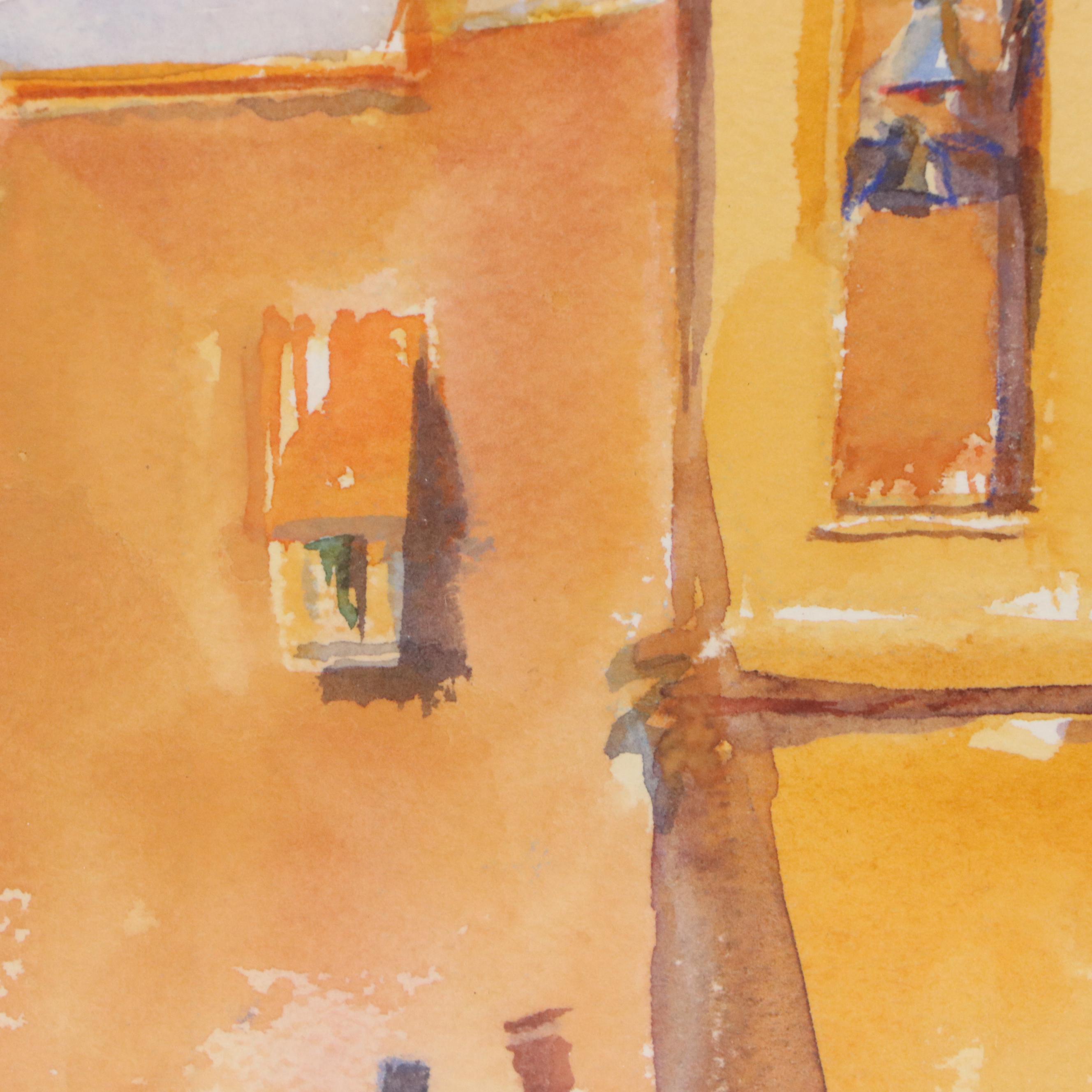 Marlene Steele European Village Landscape Watercolor Painting, 2008