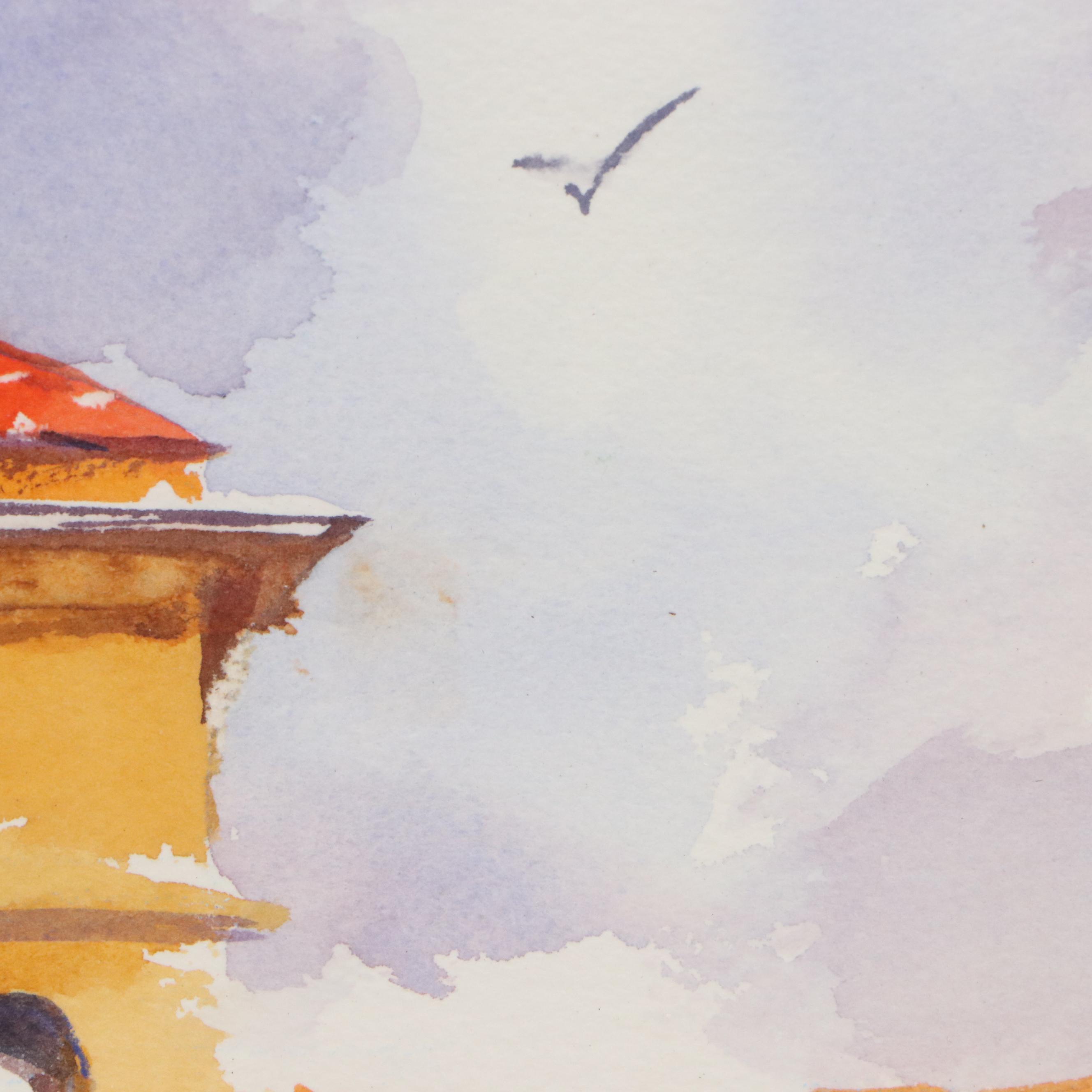 Marlene Steele European Village Landscape Watercolor Painting, 2008