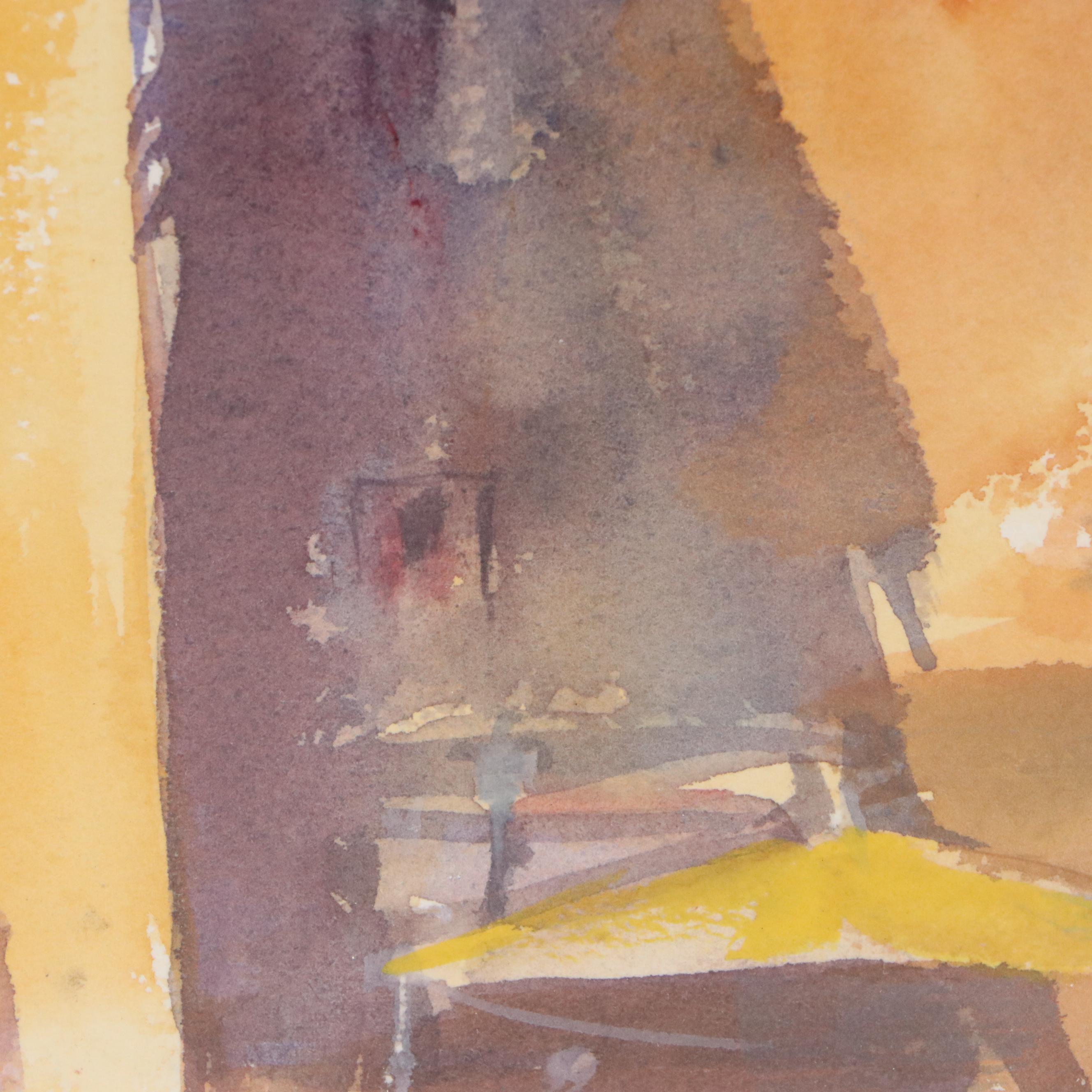 Marlene Steele European Village Landscape Watercolor Painting, 2008