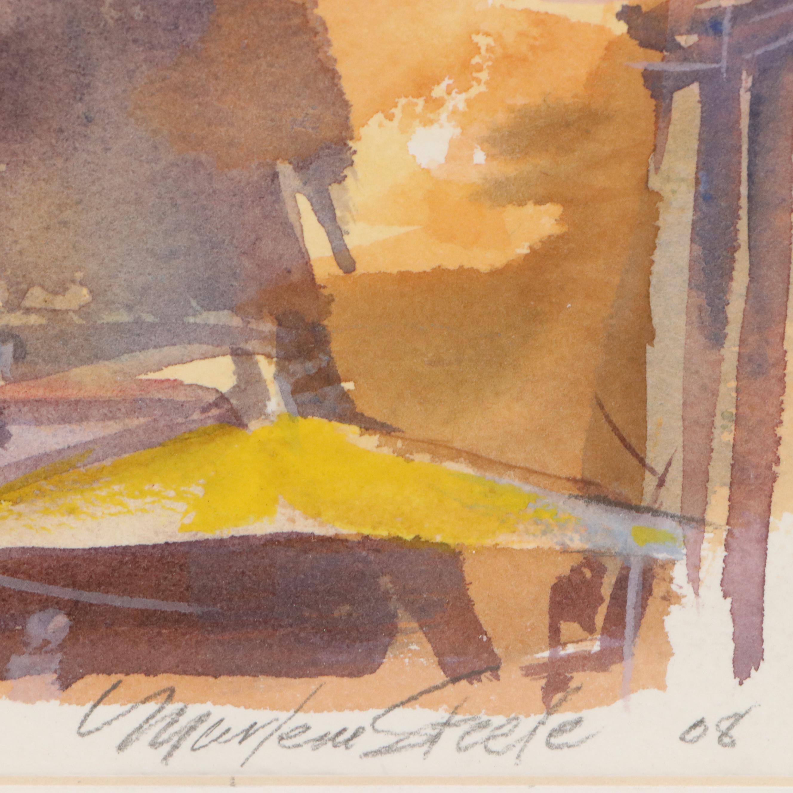 Marlene Steele European Village Landscape Watercolor Painting, 2008