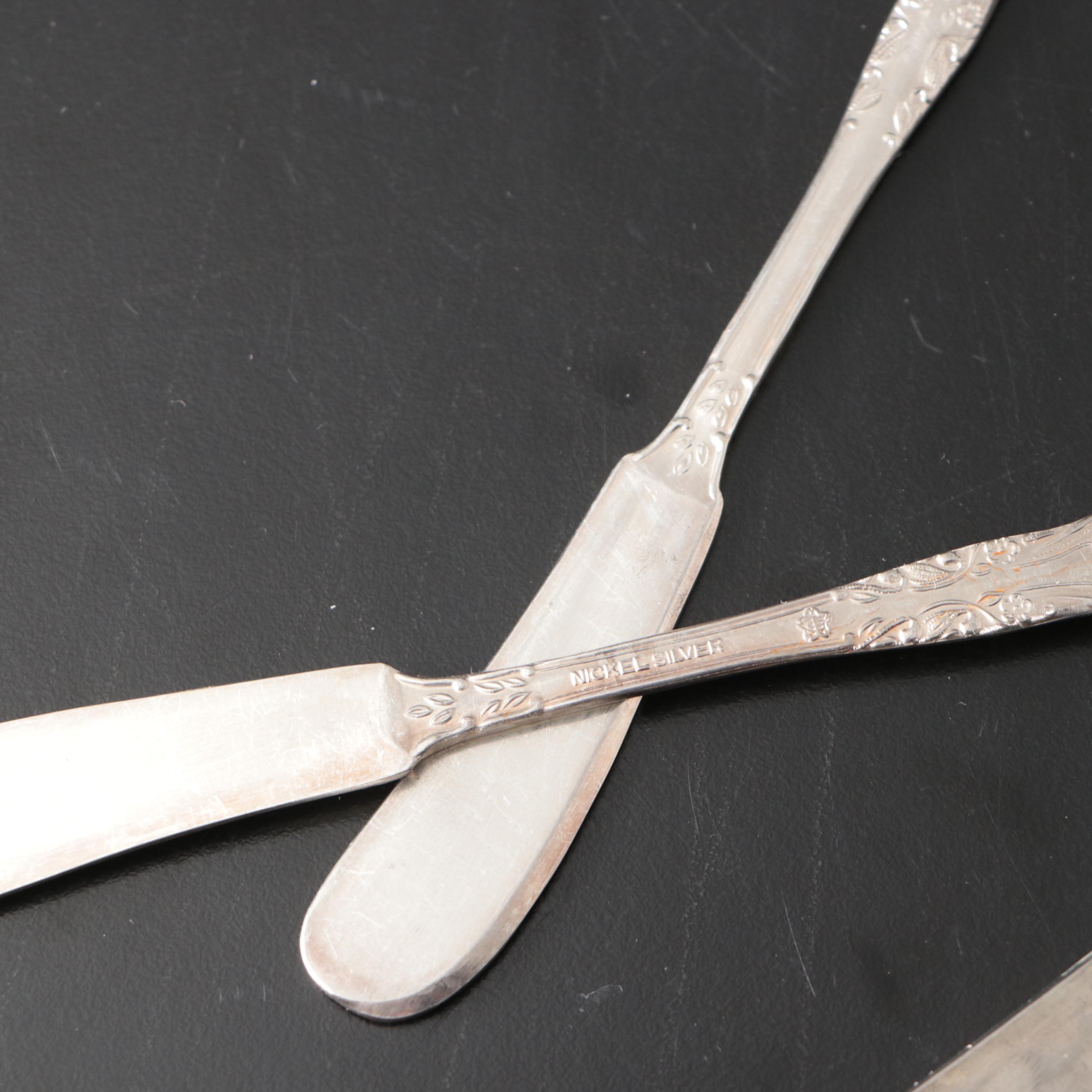 Vintage Nickel Silver and Silver Plate Utensils and Napkin Rings