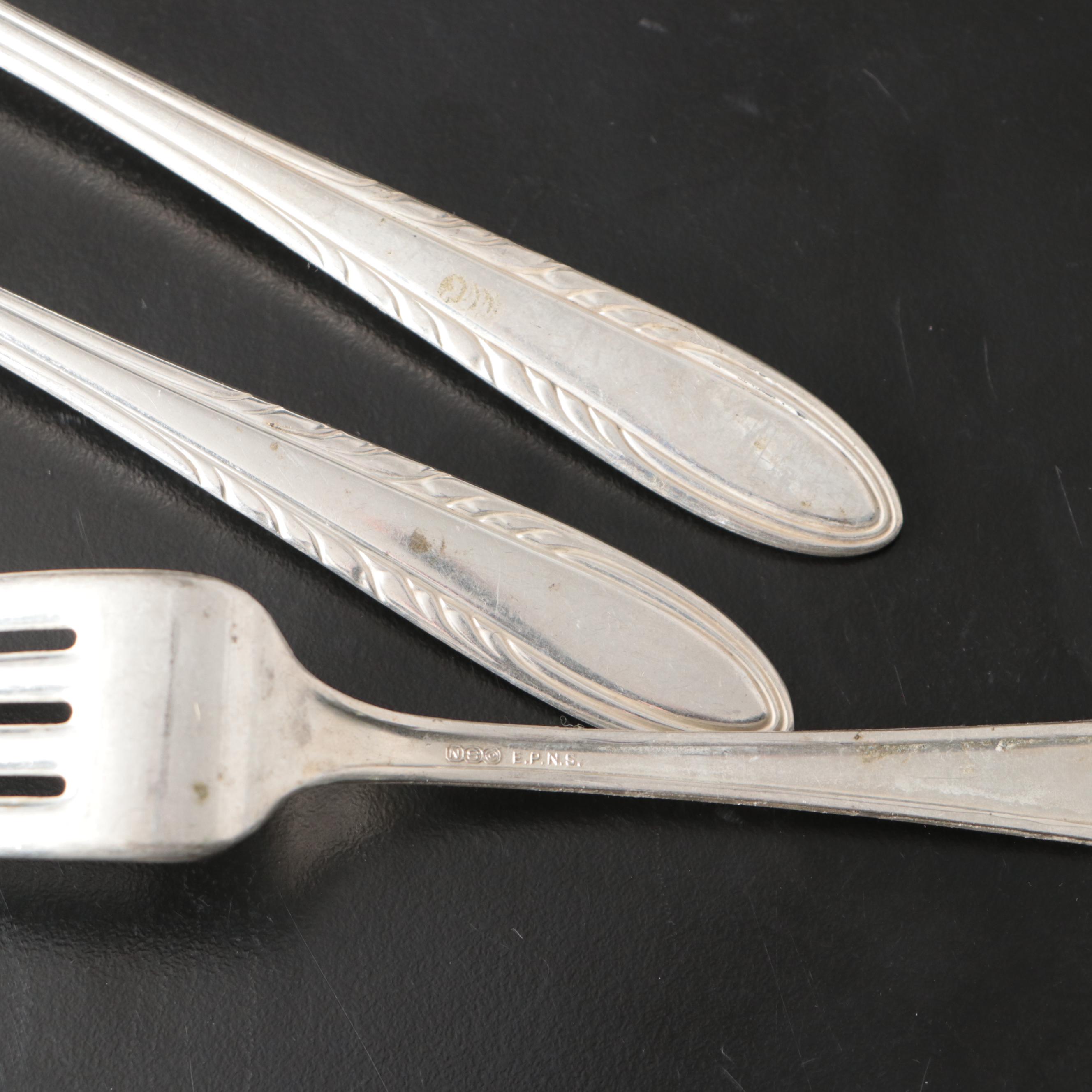 Vintage Nickel Silver and Silver Plate Utensils and Napkin Rings