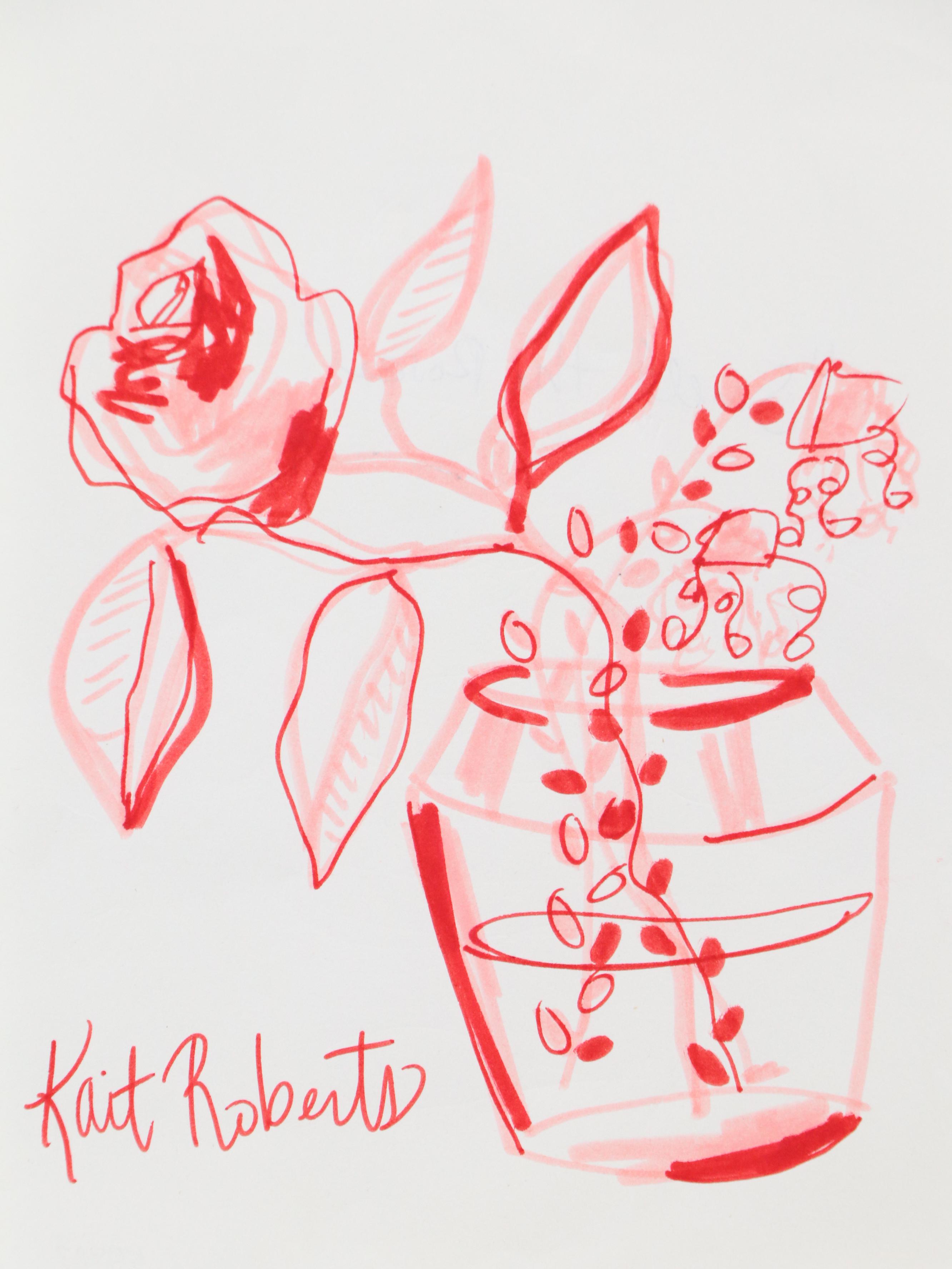 Kait Roberts Mixed Media Drawings "Smell the Roses" and More, 21st Century