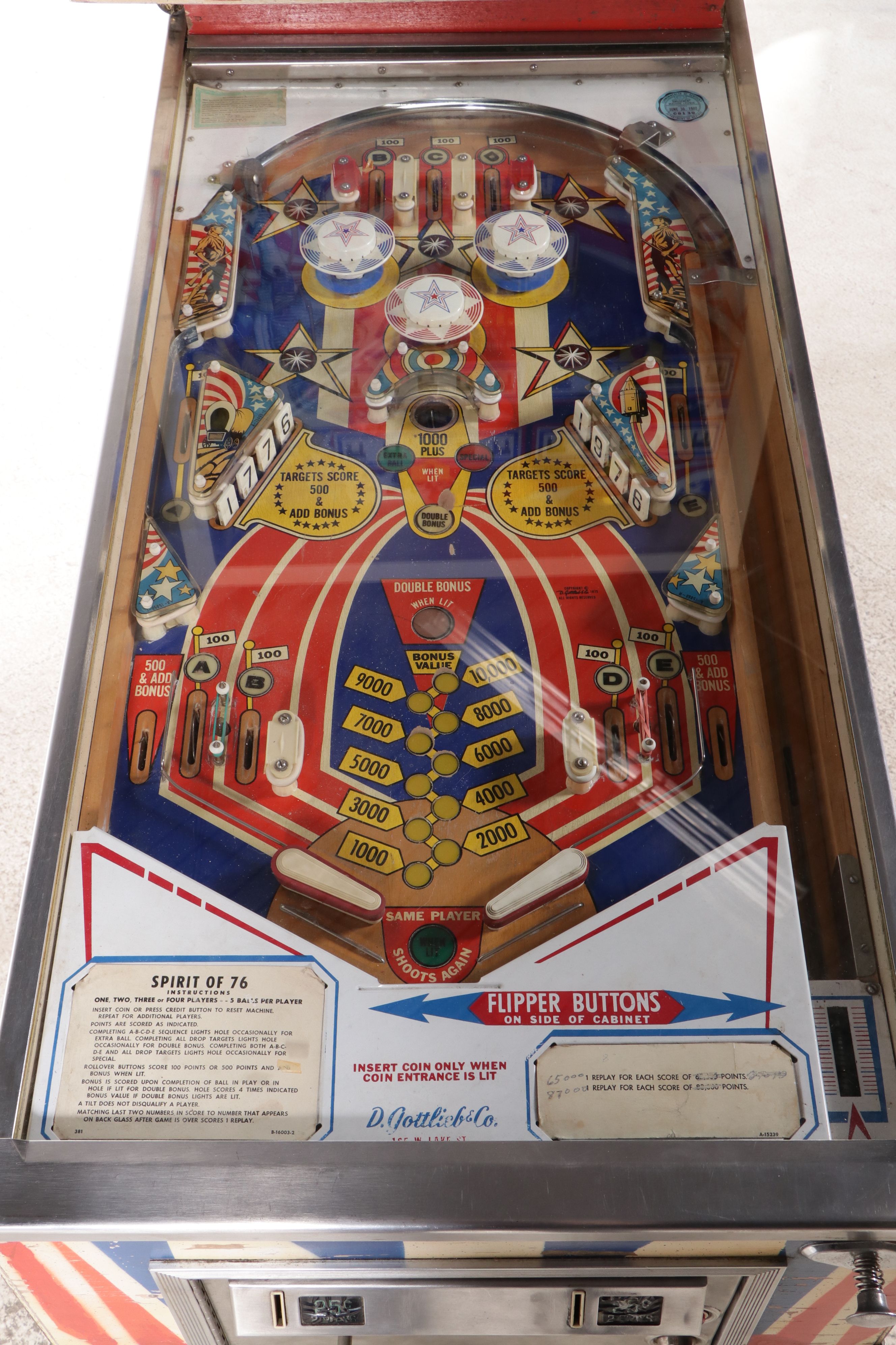 D. Gottlieb & Co. "Spirit of '76" Pinball Machine, 1975