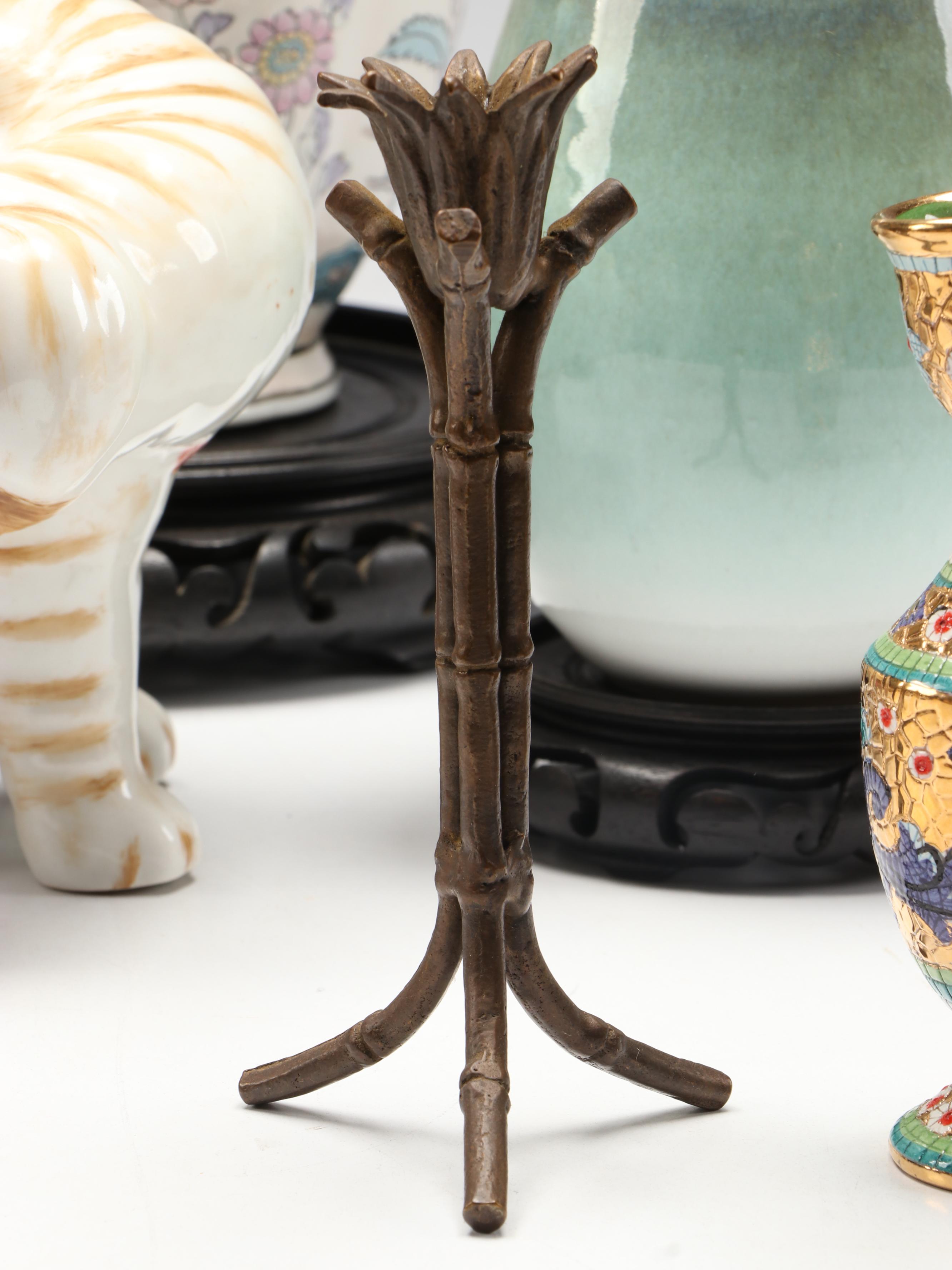 Chinese Porcelain Vase with Embroidered Silk Phoenix and Other Décor