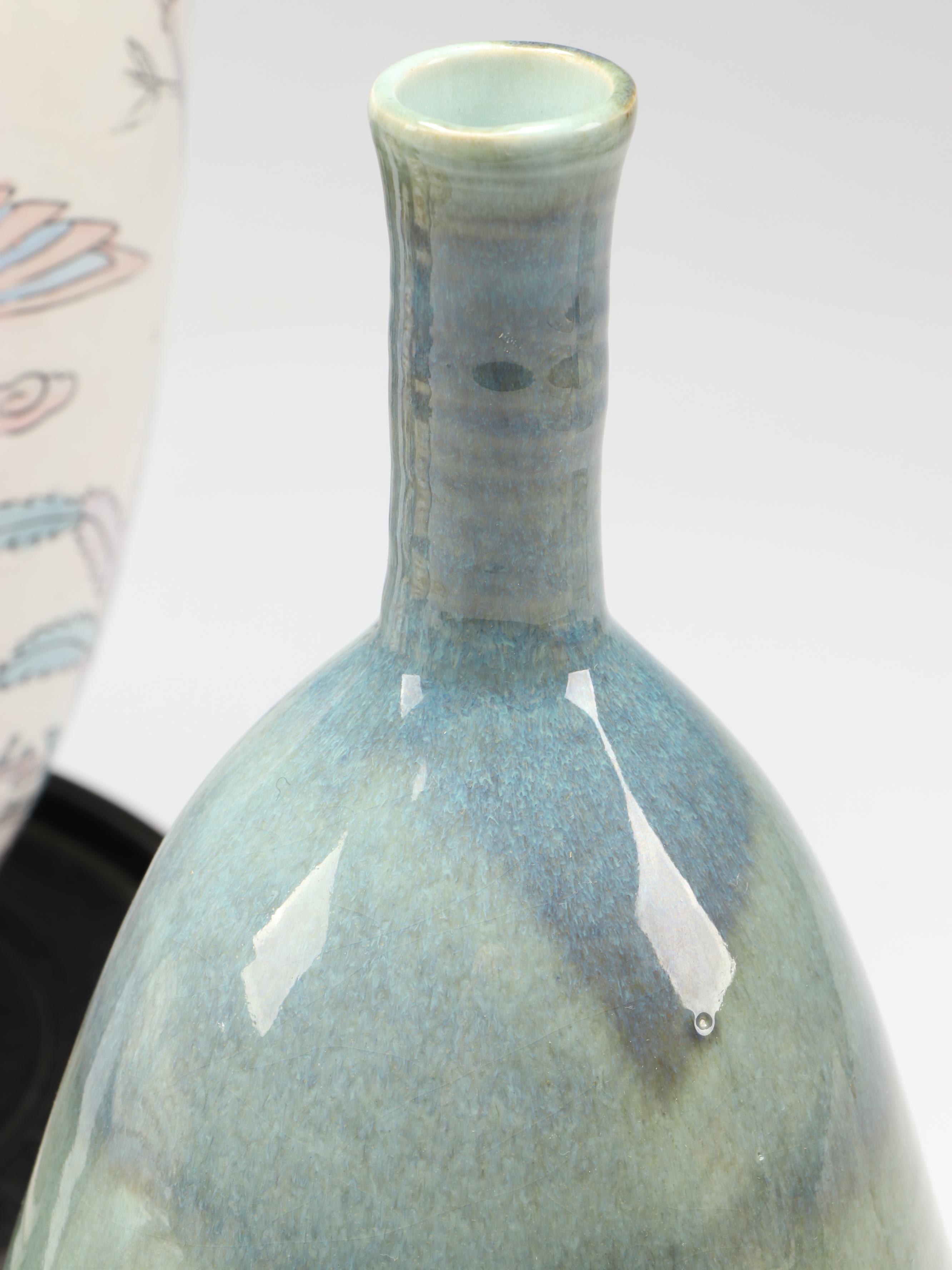 Chinese Porcelain Vase with Embroidered Silk Phoenix and Other Décor