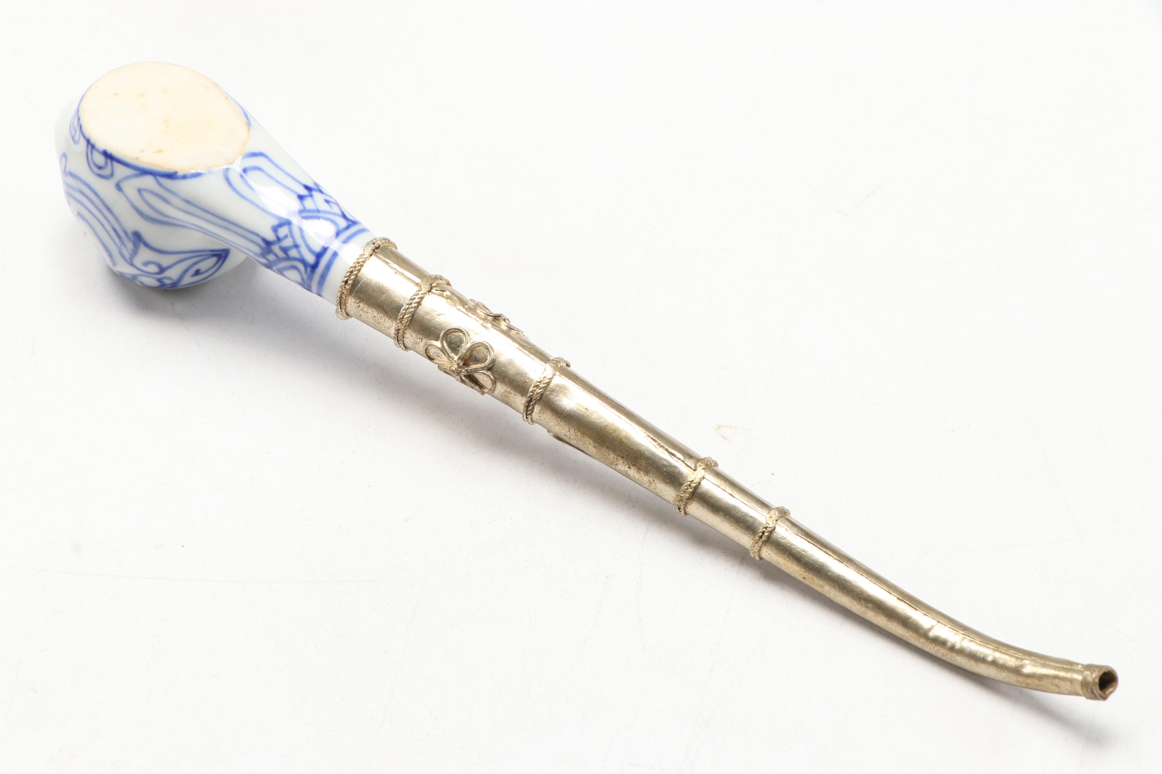 Chinese Porcelain Vase with Embroidered Silk Phoenix and Other Décor