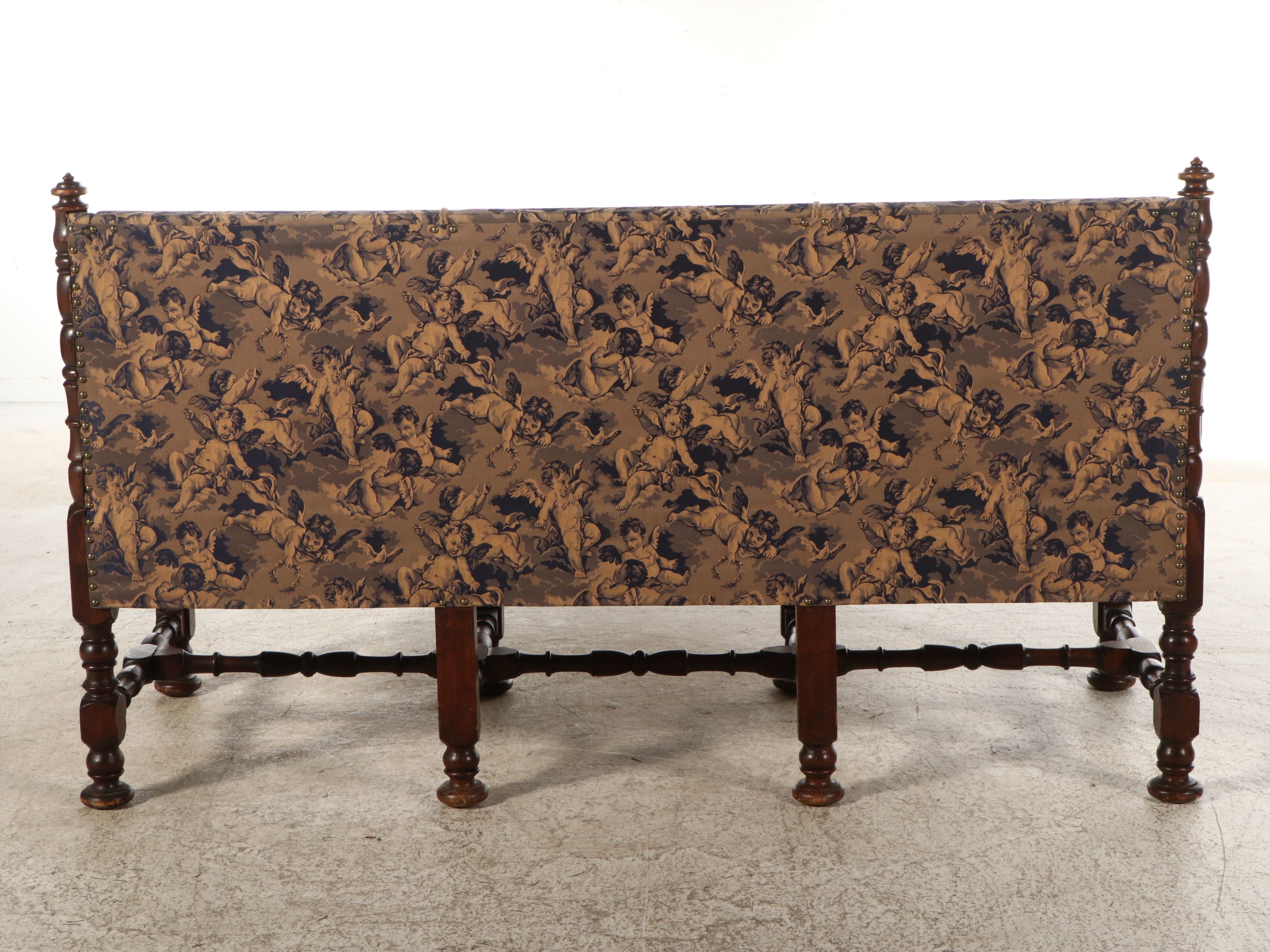 English William and Mary Style Carved Walnut Upholstered Settee