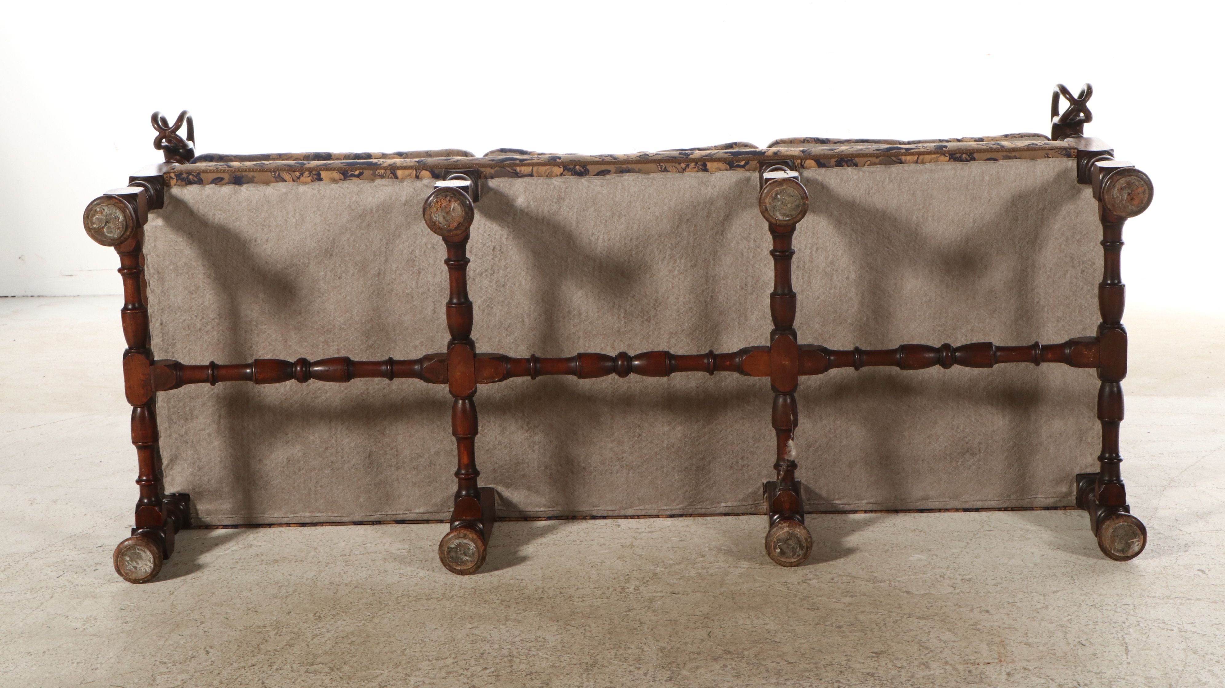 English William and Mary Style Carved Walnut Upholstered Settee