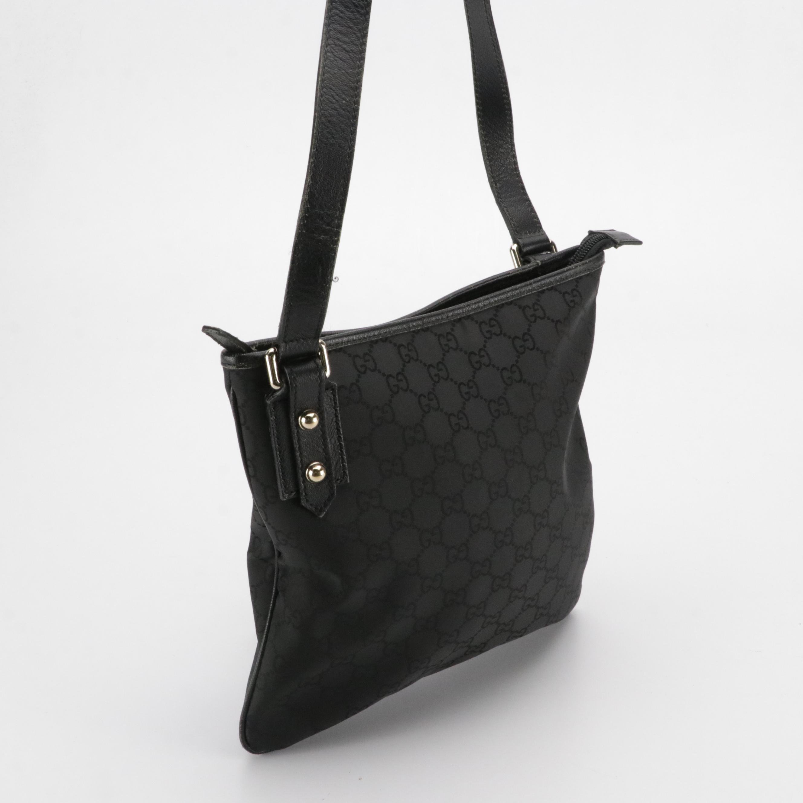 Gucci Jolicoeur Crossbody Bag in Black GG Nylon Canvas and Leather Trim