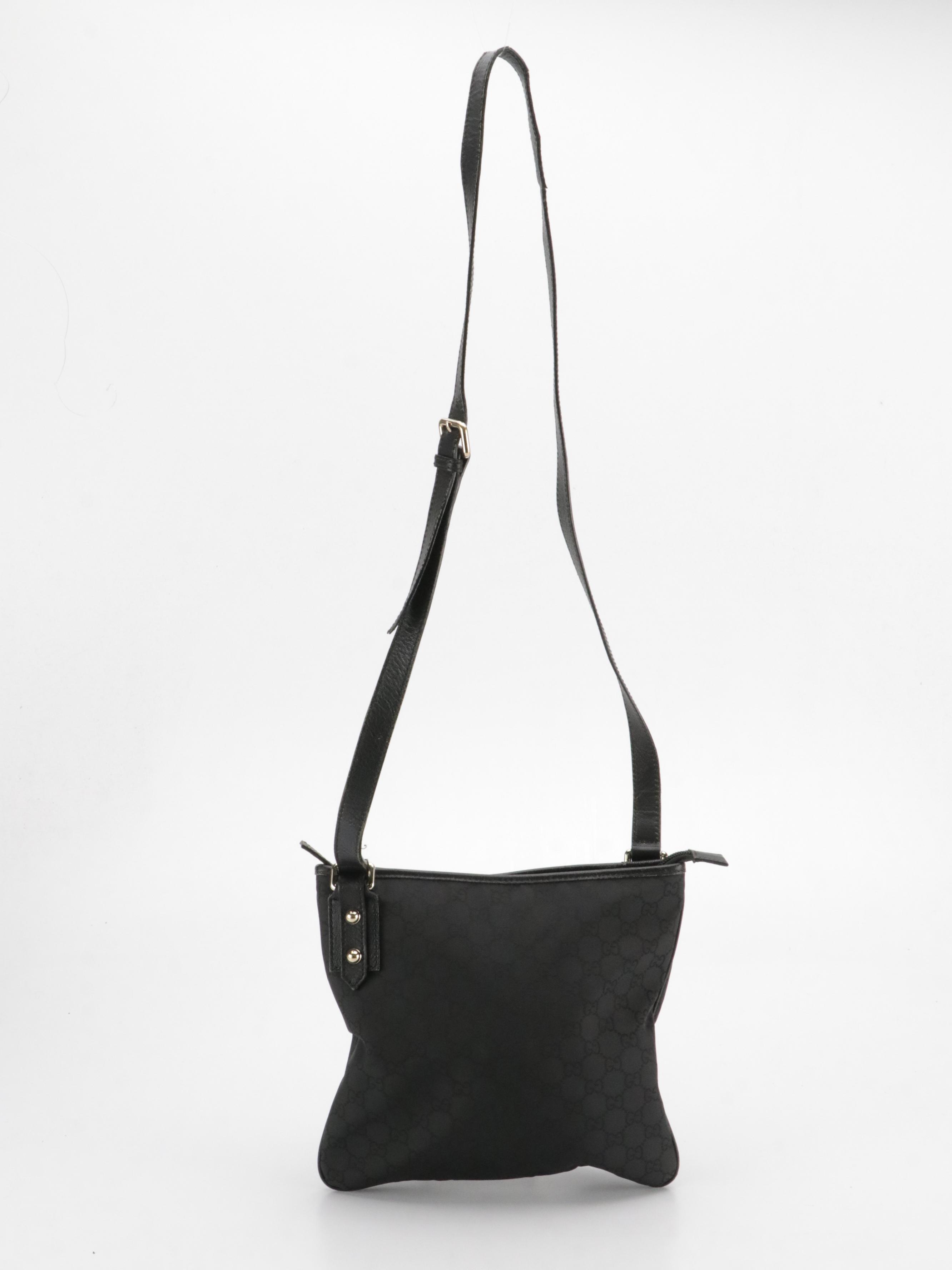 Gucci Jolicoeur Crossbody Bag in Black GG Nylon Canvas and Leather Trim