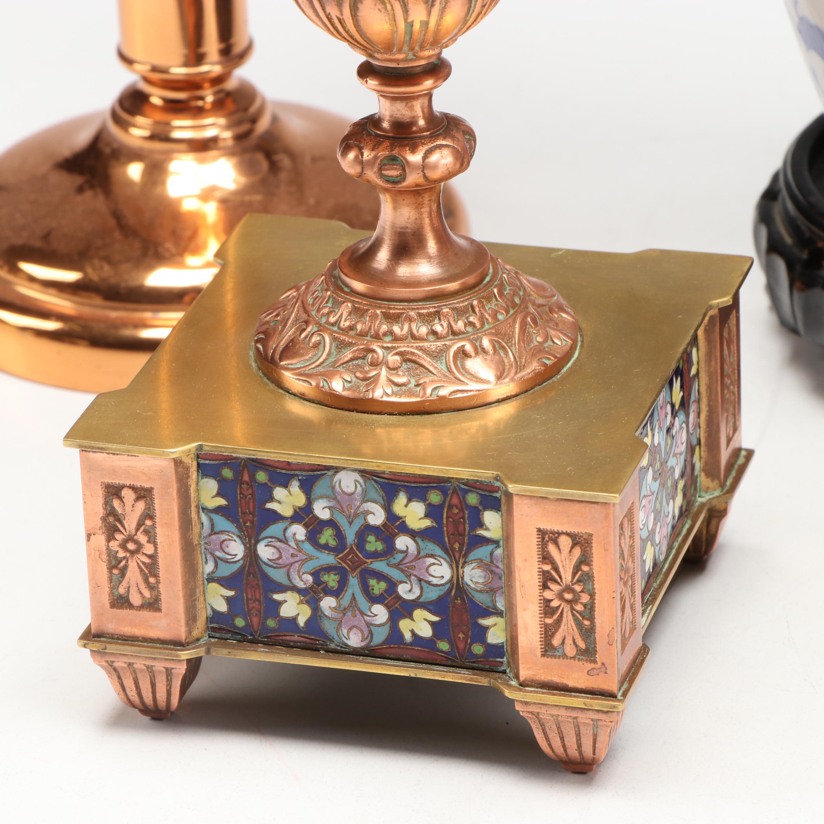 Neoclassical Style Copper Vase and Candlesticks with Other East Asian Décor