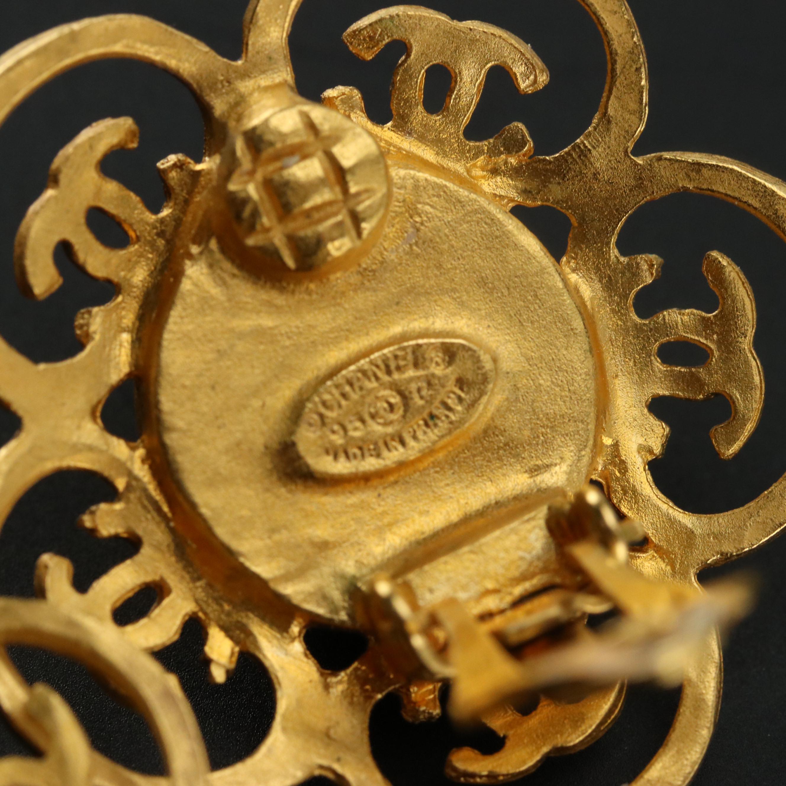 Chanel Imitation Pearl Camellia Clip Earrings