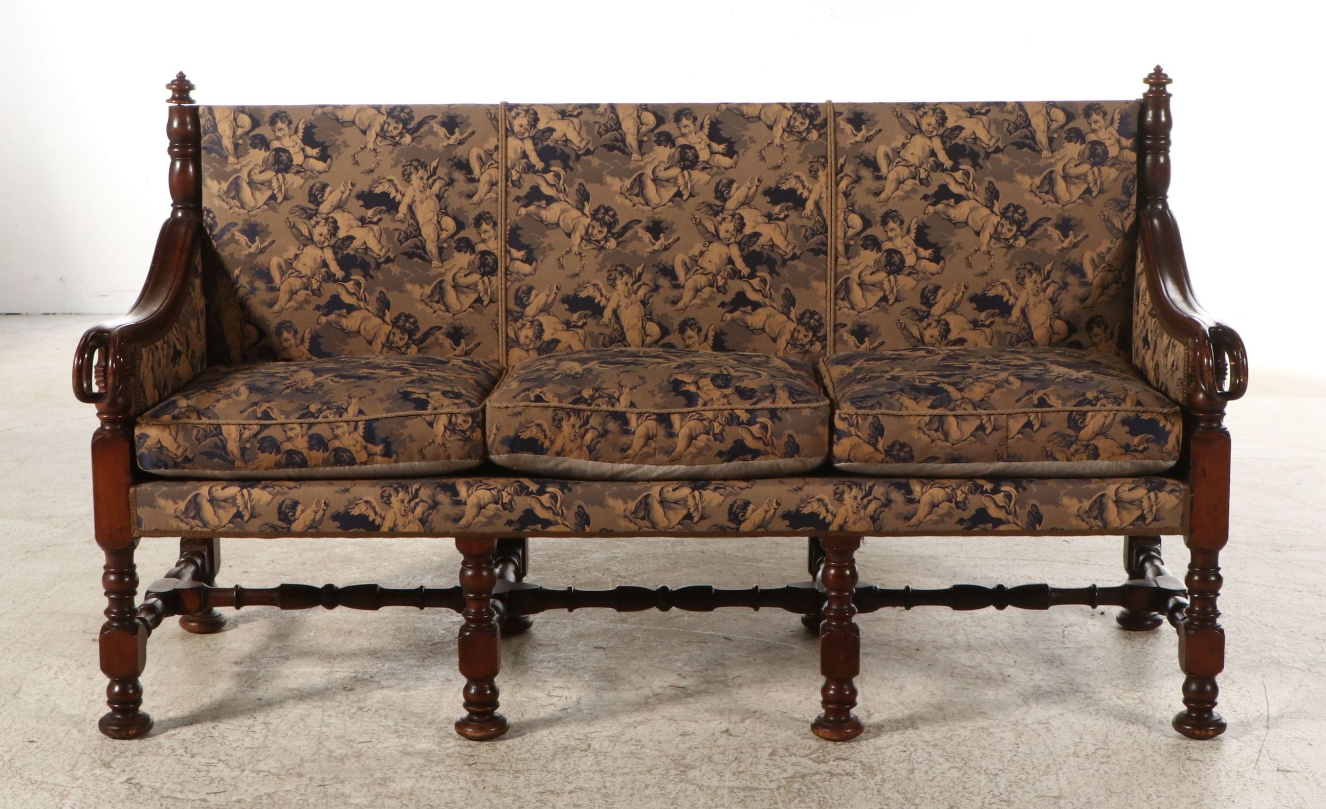 English William and Mary Style Carved Walnut Upholstered Settee