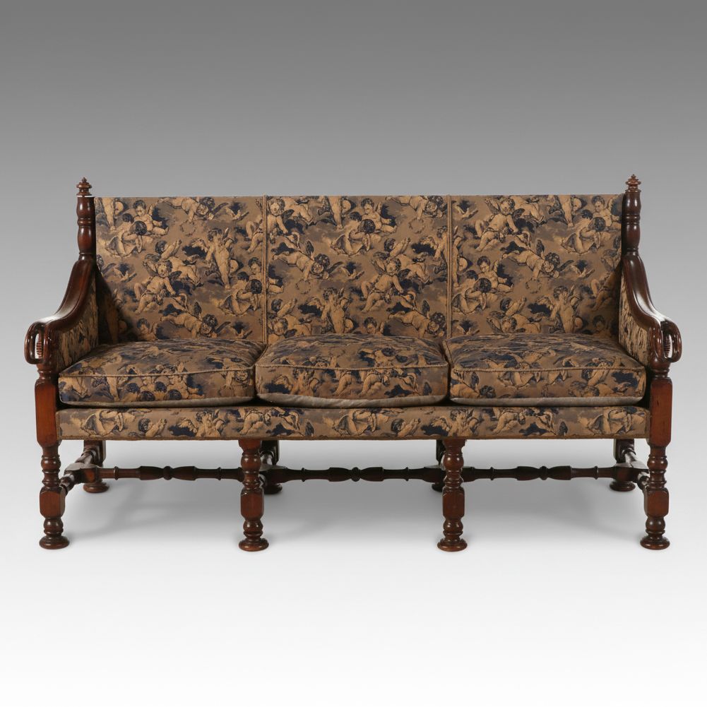 English William and Mary Style Carved Walnut Upholstered Settee