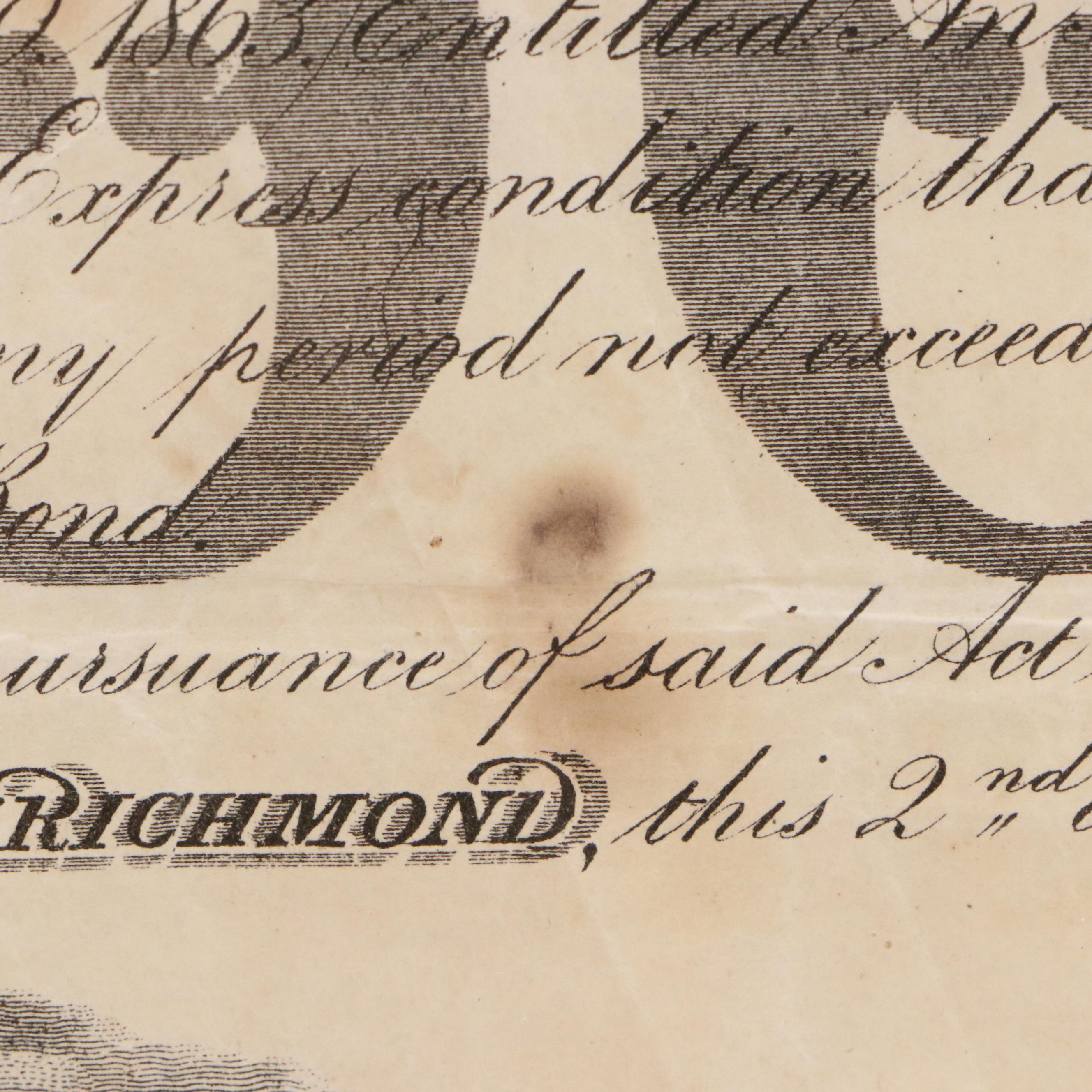 1868 Confederate States of America $1,000 Bond Certificate With Coupons