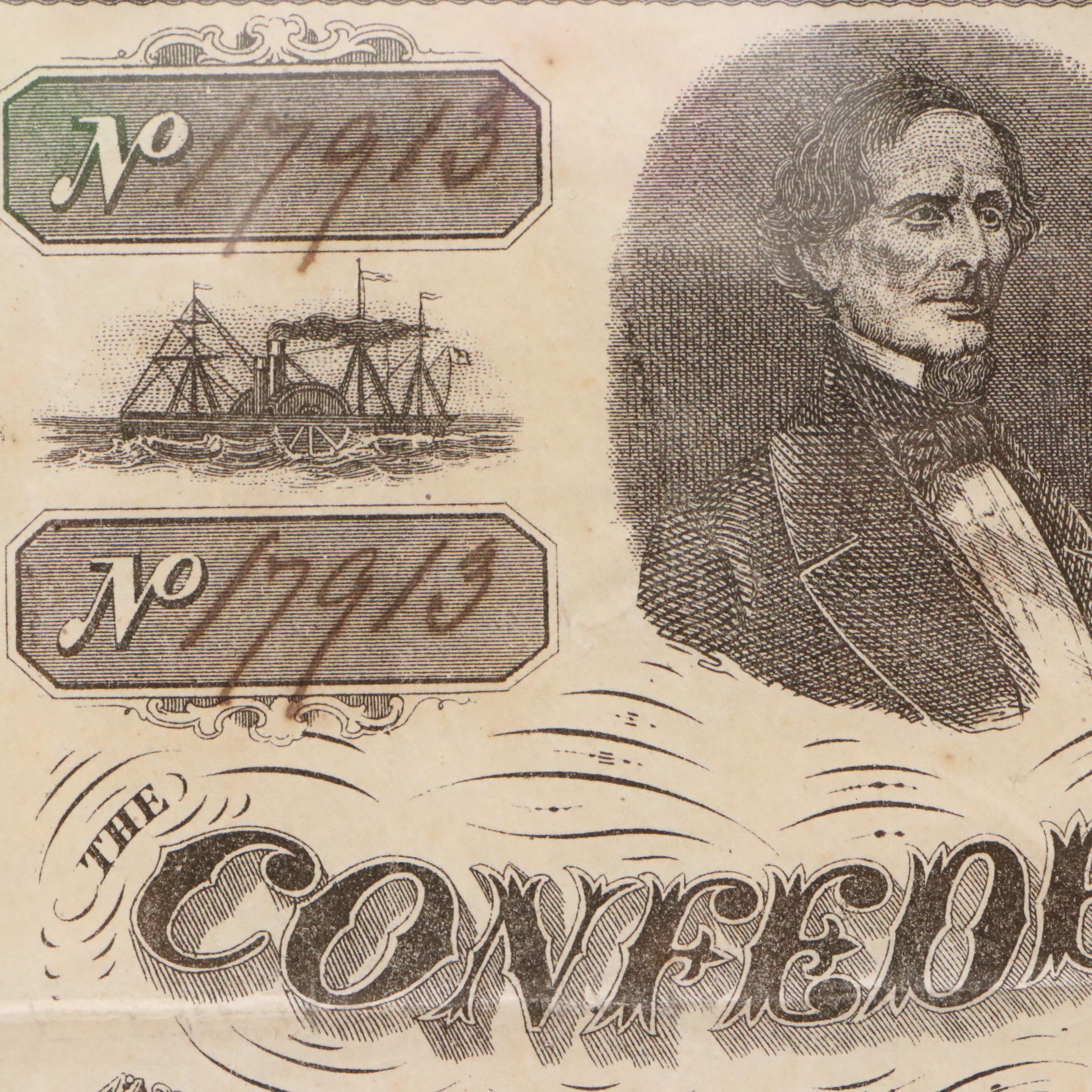 1868 Confederate States of America $1,000 Bond Certificate With Coupons