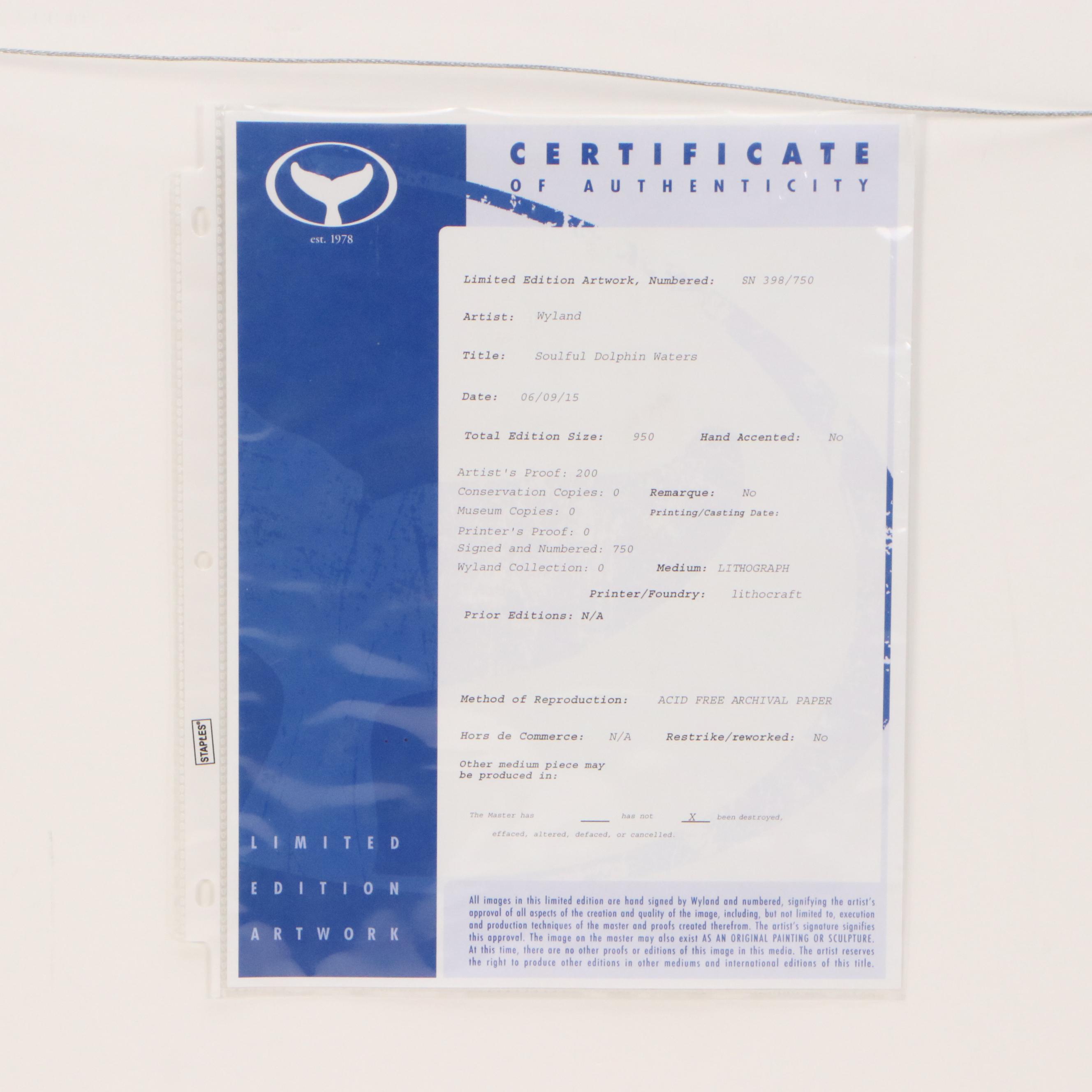 Robert Wyland Offset Lithograph of "Soulful Dolphin Waters," 2015