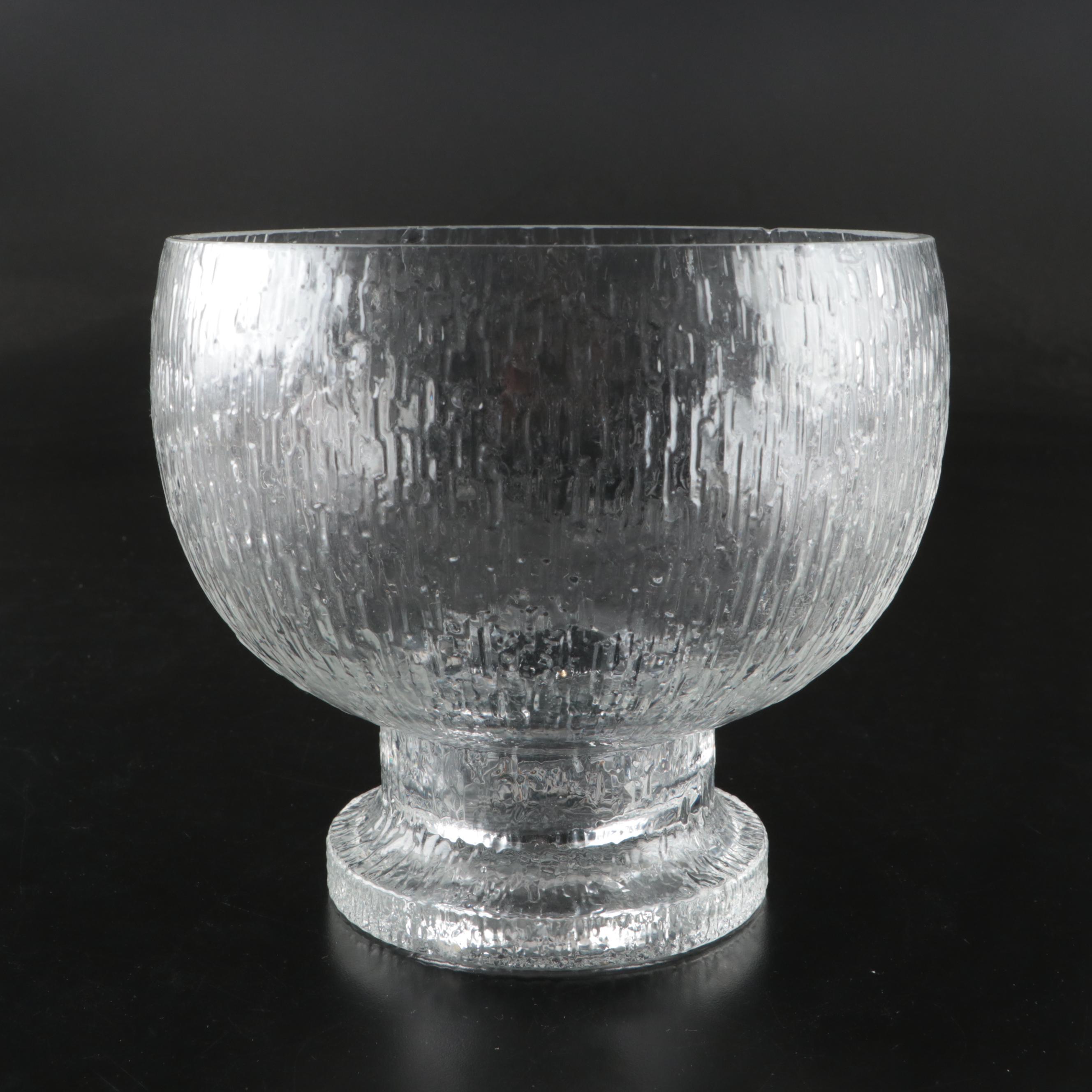 Mid Century Modern Style Textured Glass Footed  Bowl and Stacking Tumblers