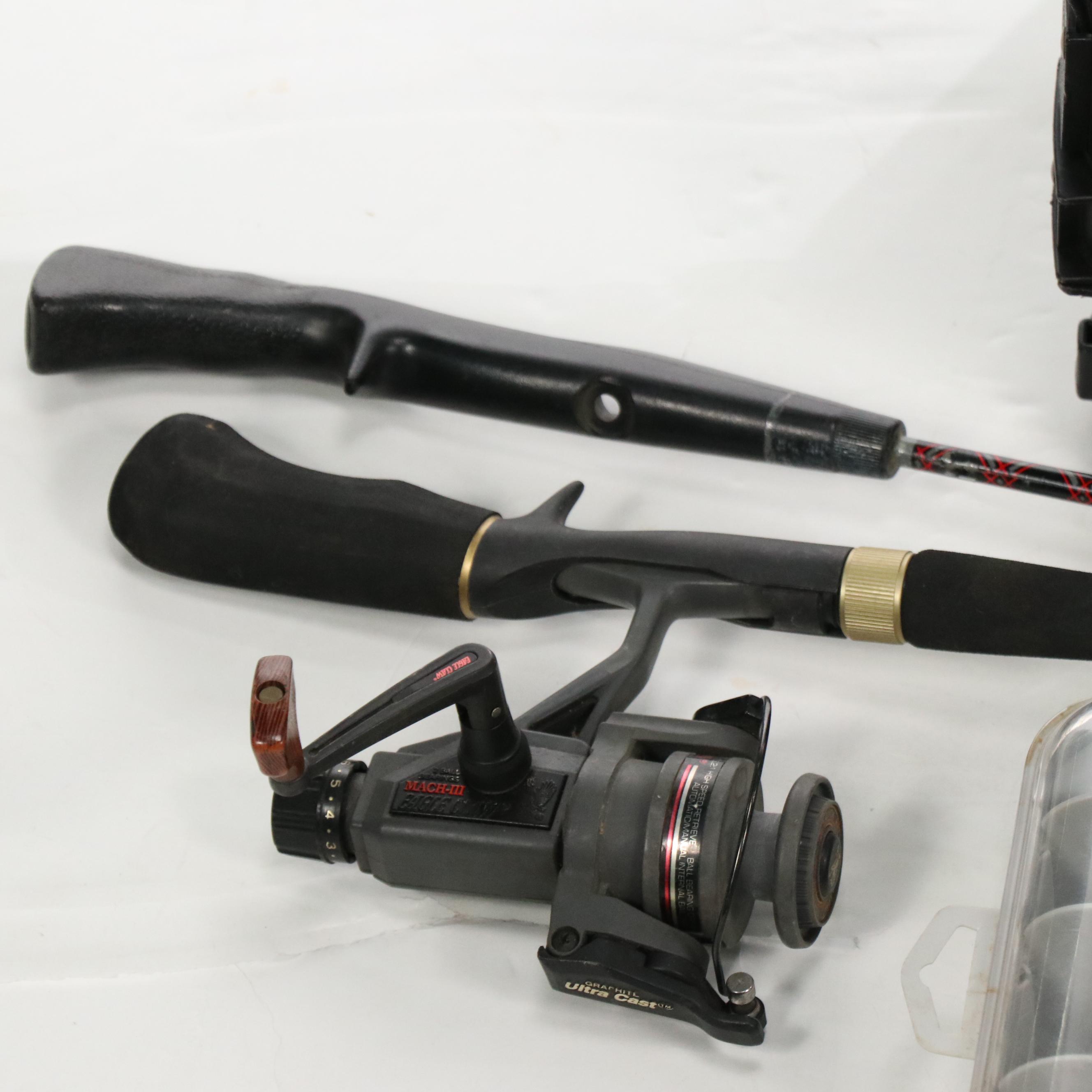 Cabela's Graphite Fishing Rod with Plano Tackle Box and More Fishing Gear