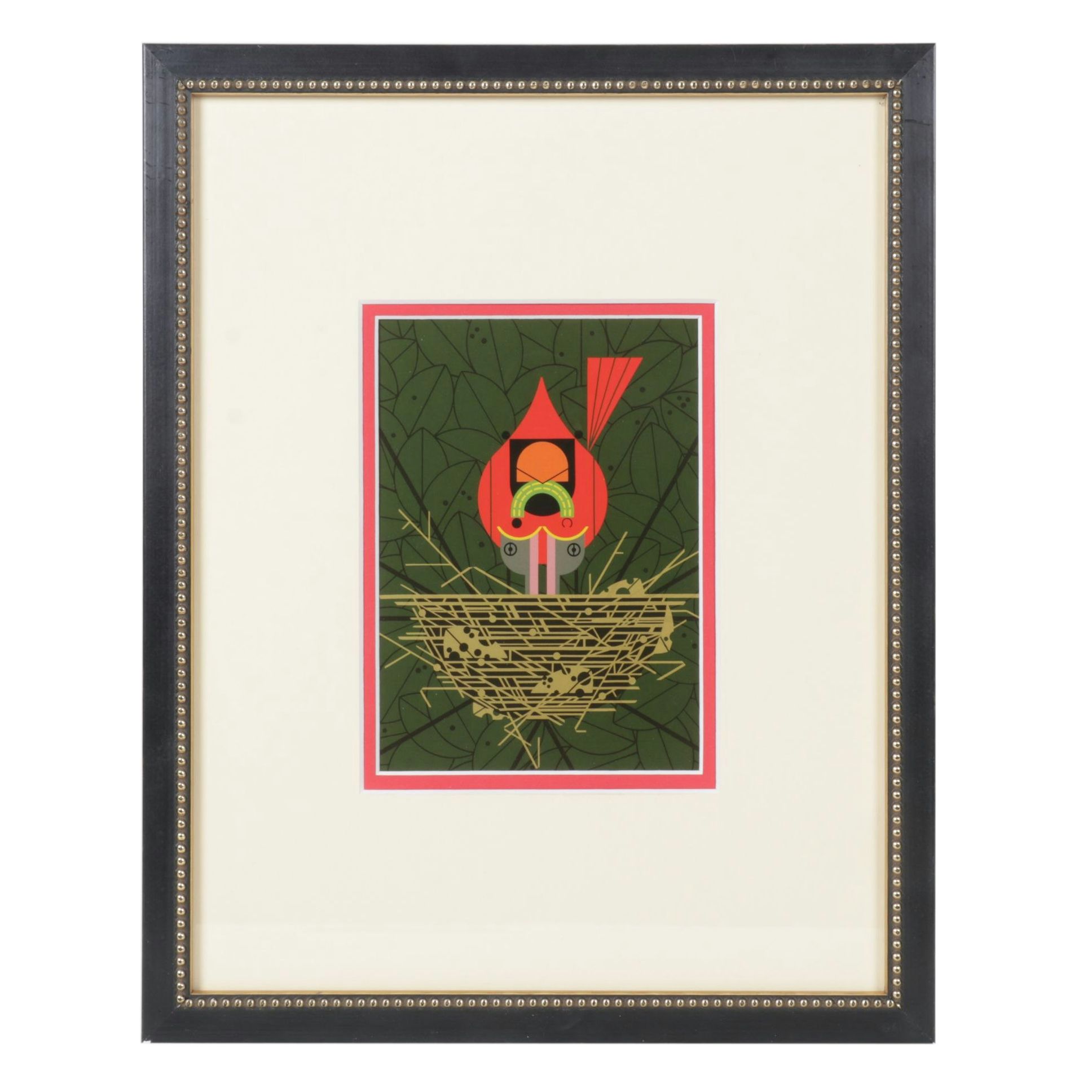 Charley Harper Offset Lithograph "Cardinal Cradle", 1991