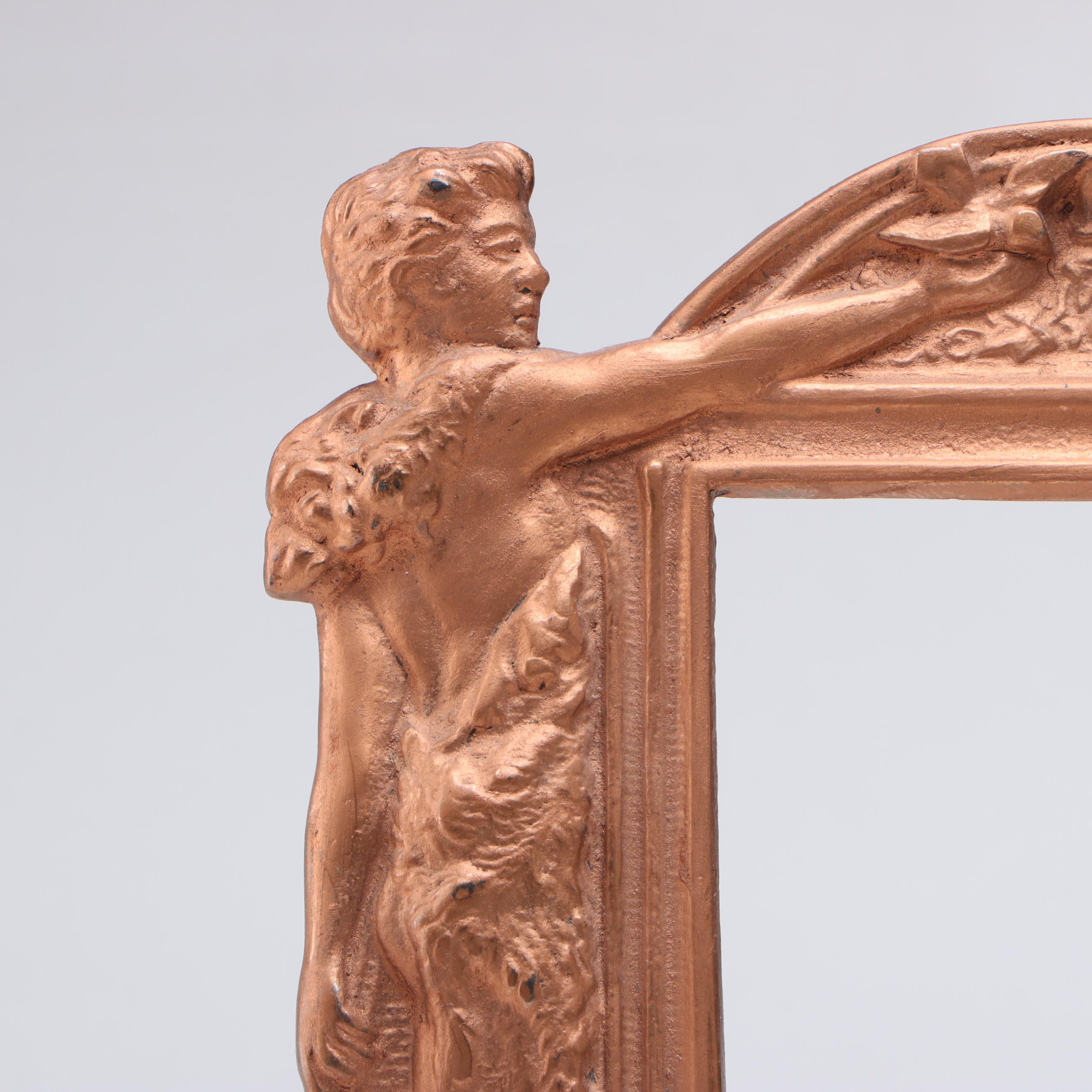 Art Nouveau Copper Finish Cast Iron Figural Standing Frame, Early 20th Century