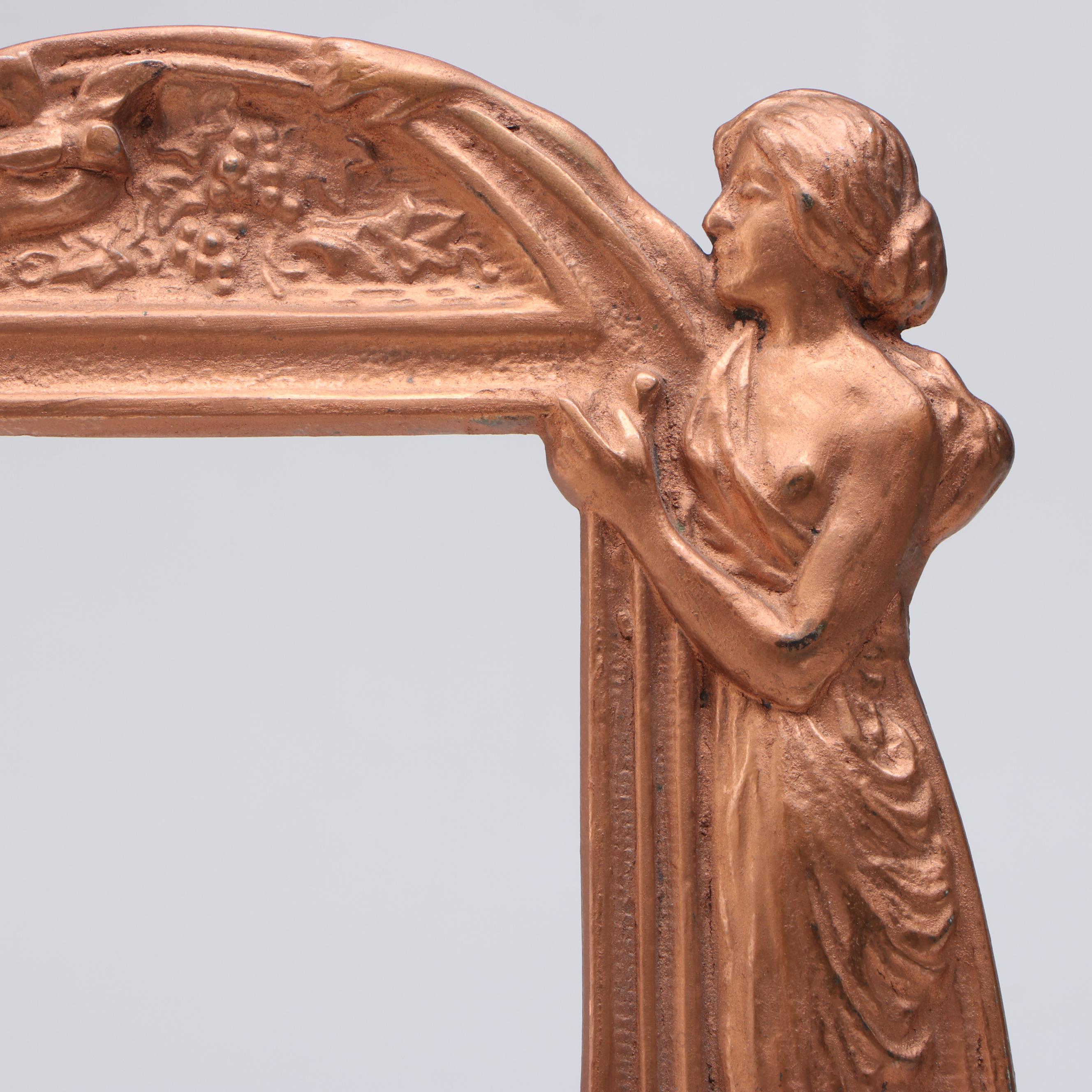Art Nouveau Copper Finish Cast Iron Figural Standing Frame, Early 20th Century