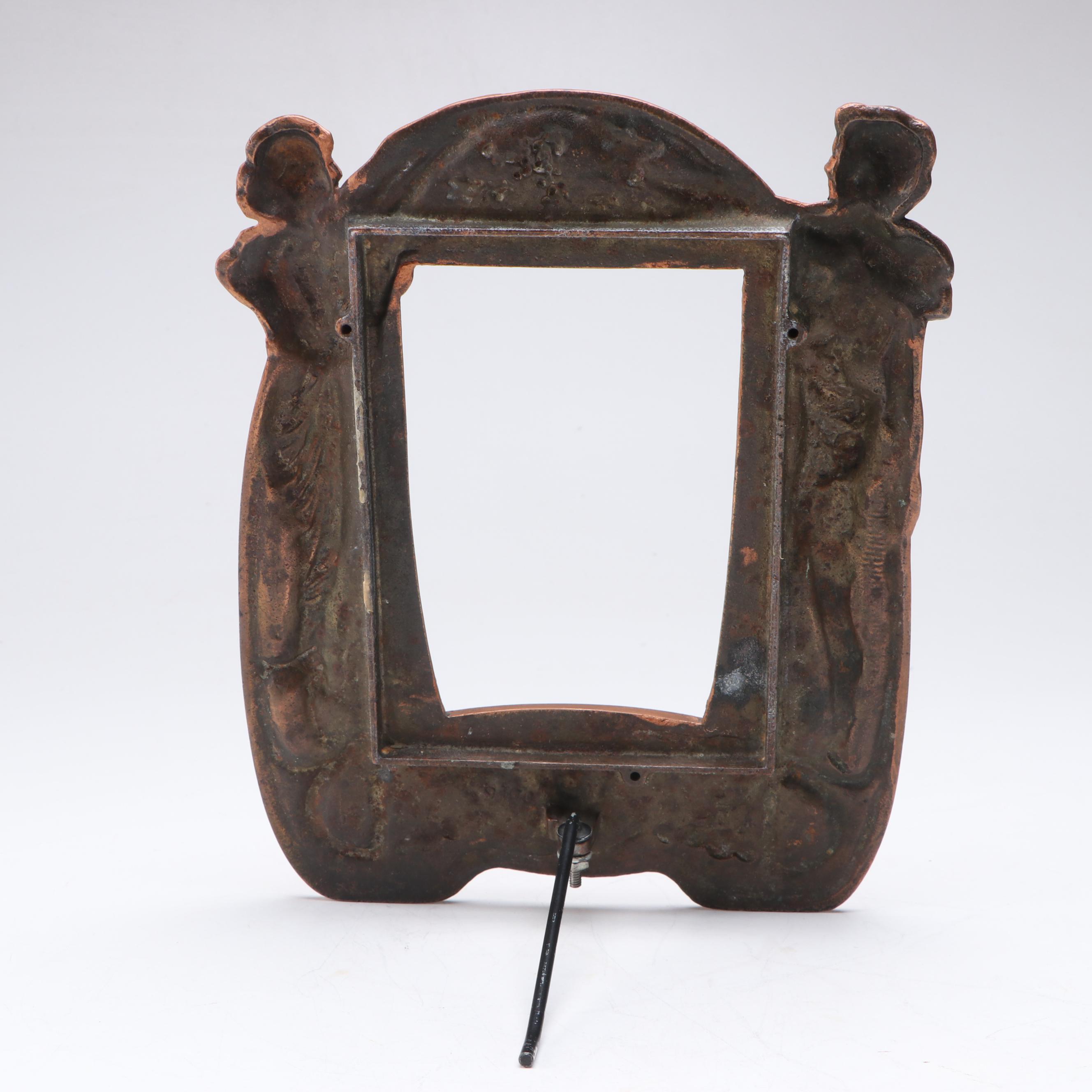Art Nouveau Copper Finish Cast Iron Figural Standing Frame, Early 20th Century