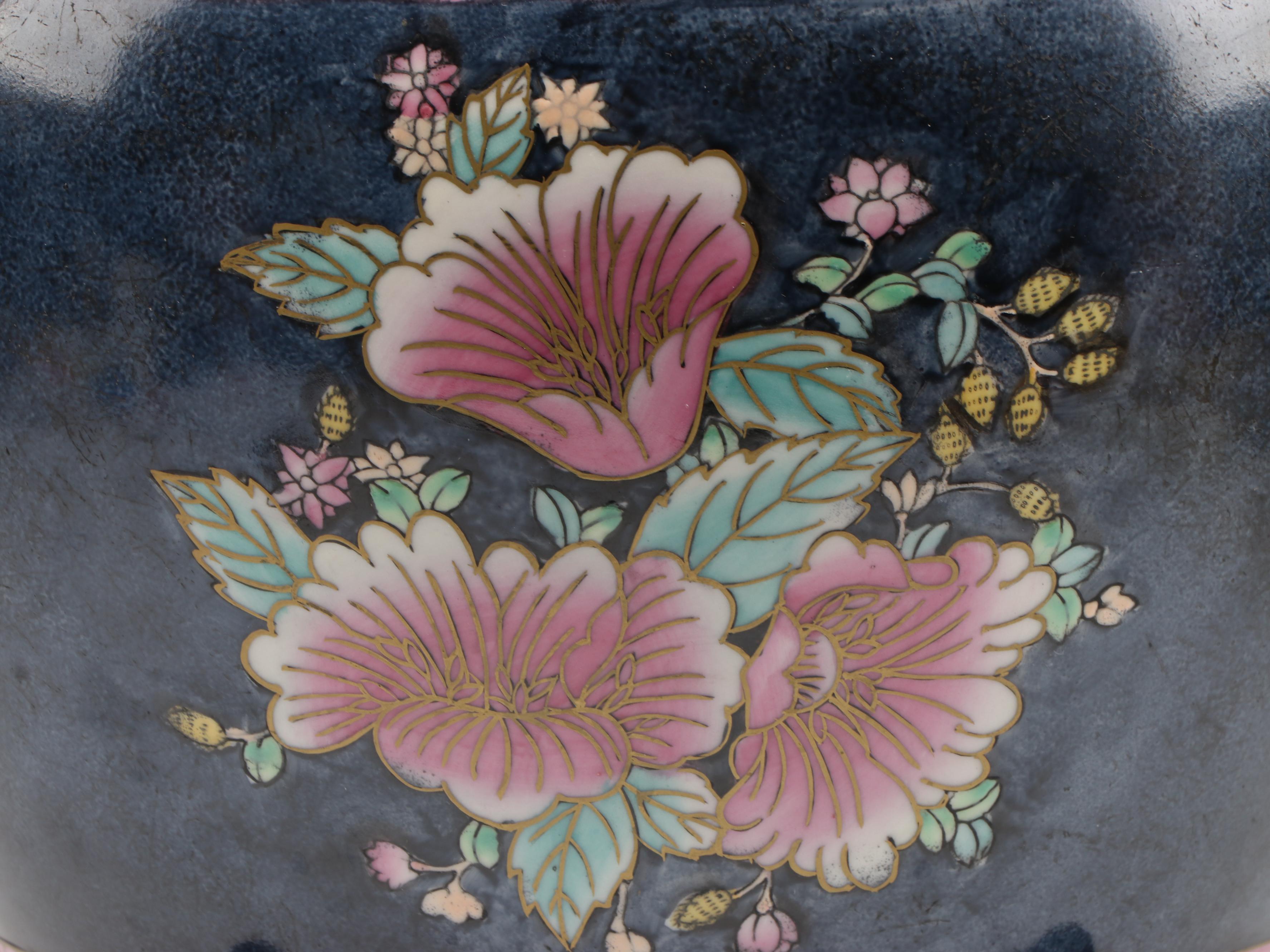 Wei Chinese Famille Rose Porcelain Fishbowl Planter on Wood Base