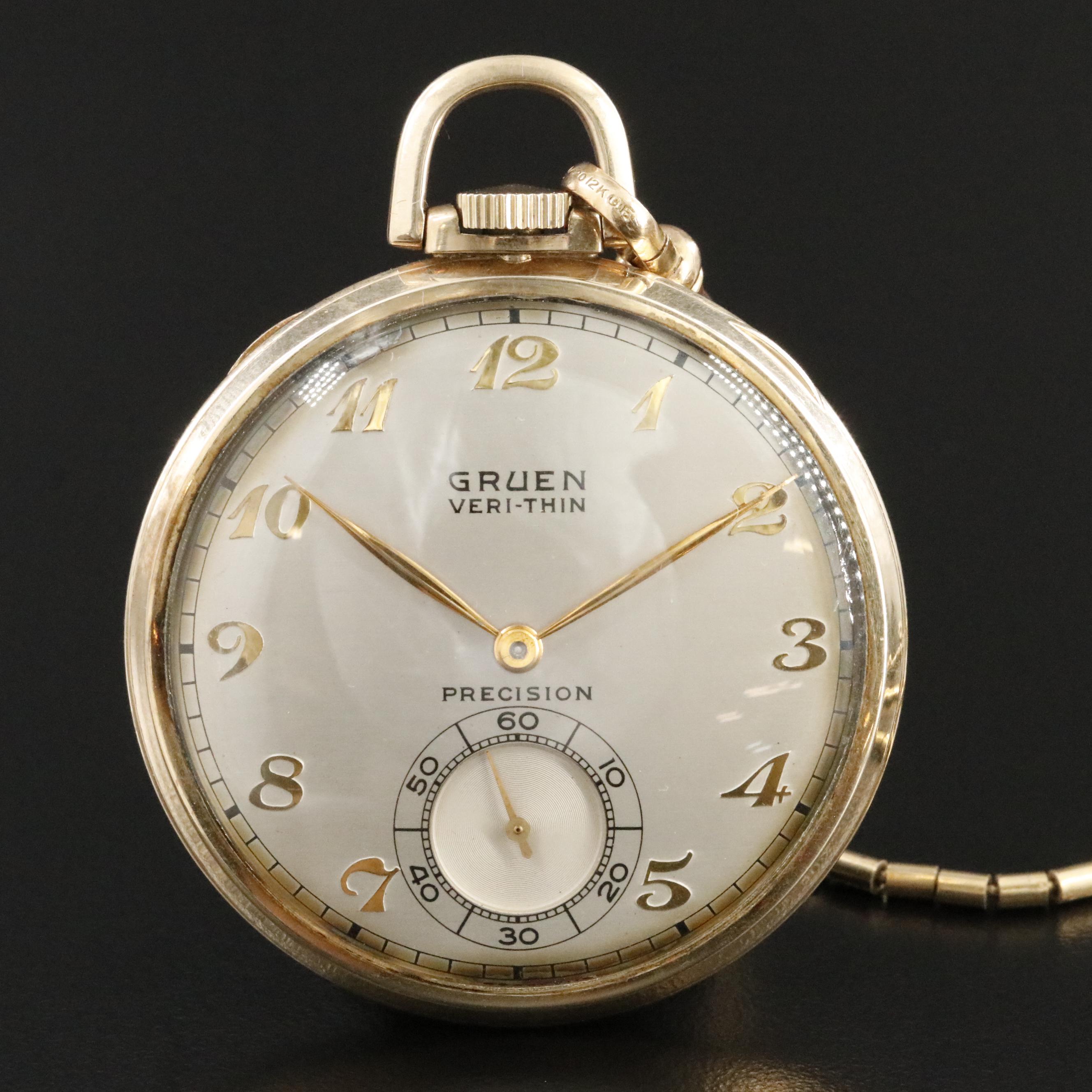 Gruen Veri Thin Precision Gold-Filled Pocket Watch and Pocket Knife Fob