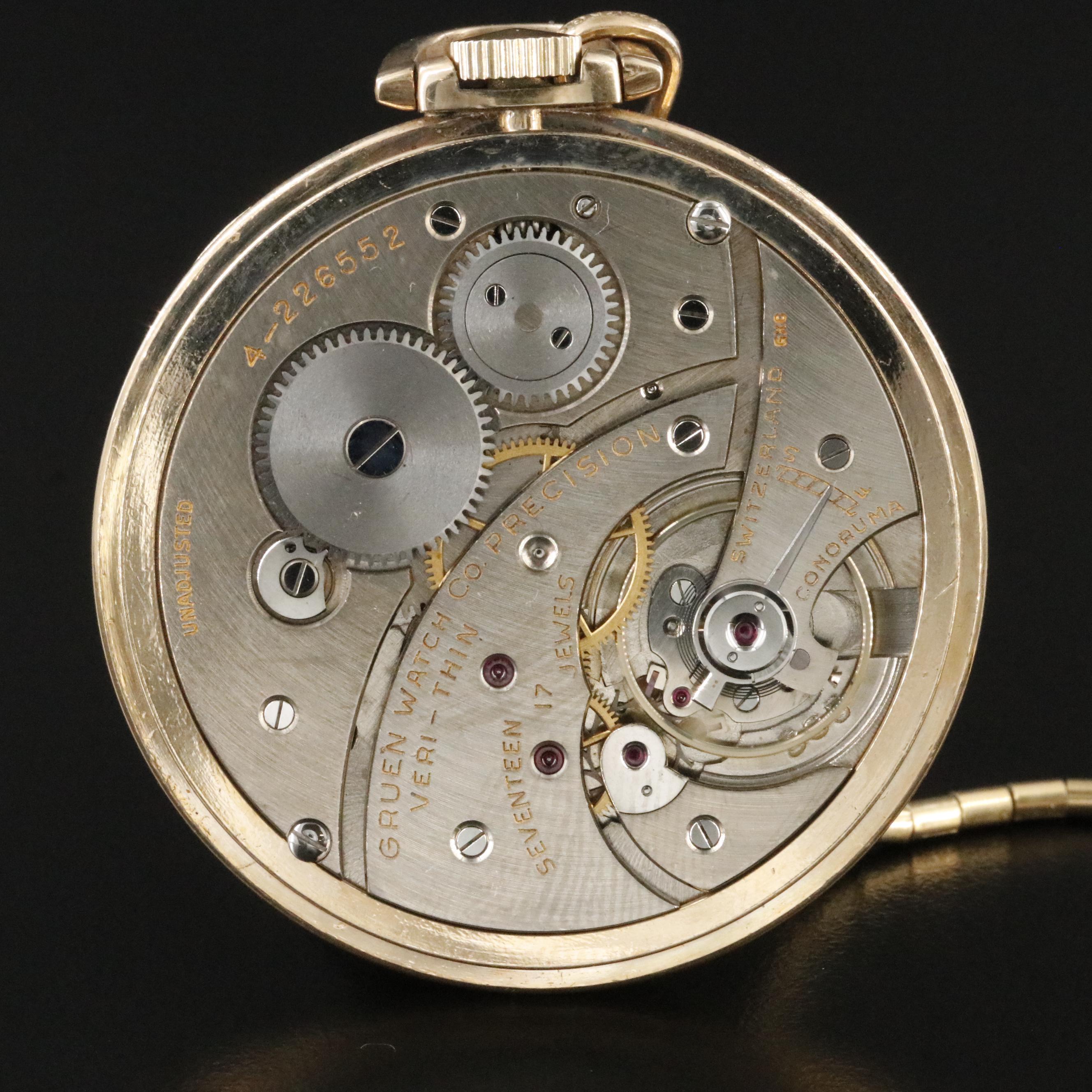 Gruen Veri Thin Precision Gold-Filled Pocket Watch and Pocket Knife Fob